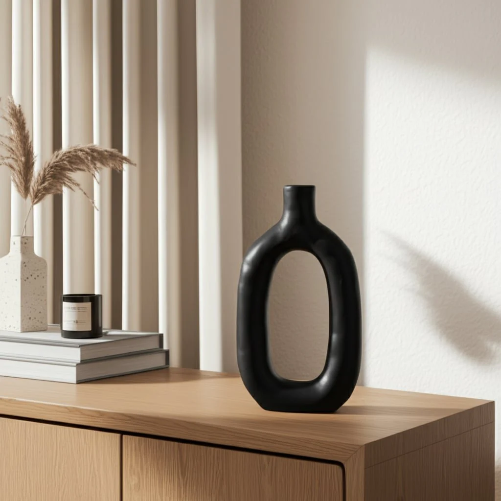 Cer, 9" Textured Cut-out Vase, Black - Image 11