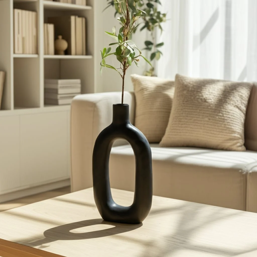 Cer, 9" Textured Cut-out Vase, Black - Image 13