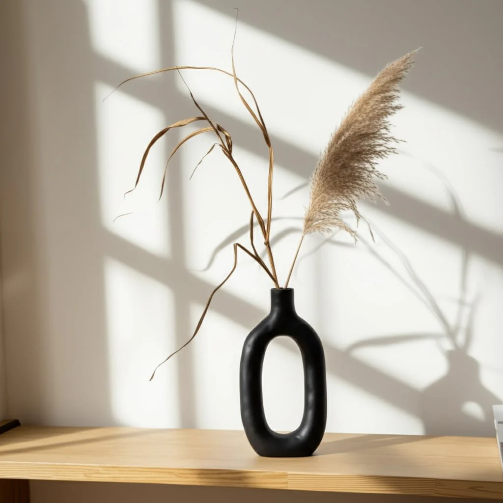 Cer, 9" Textured Cut-out Vase, Black - Image 14