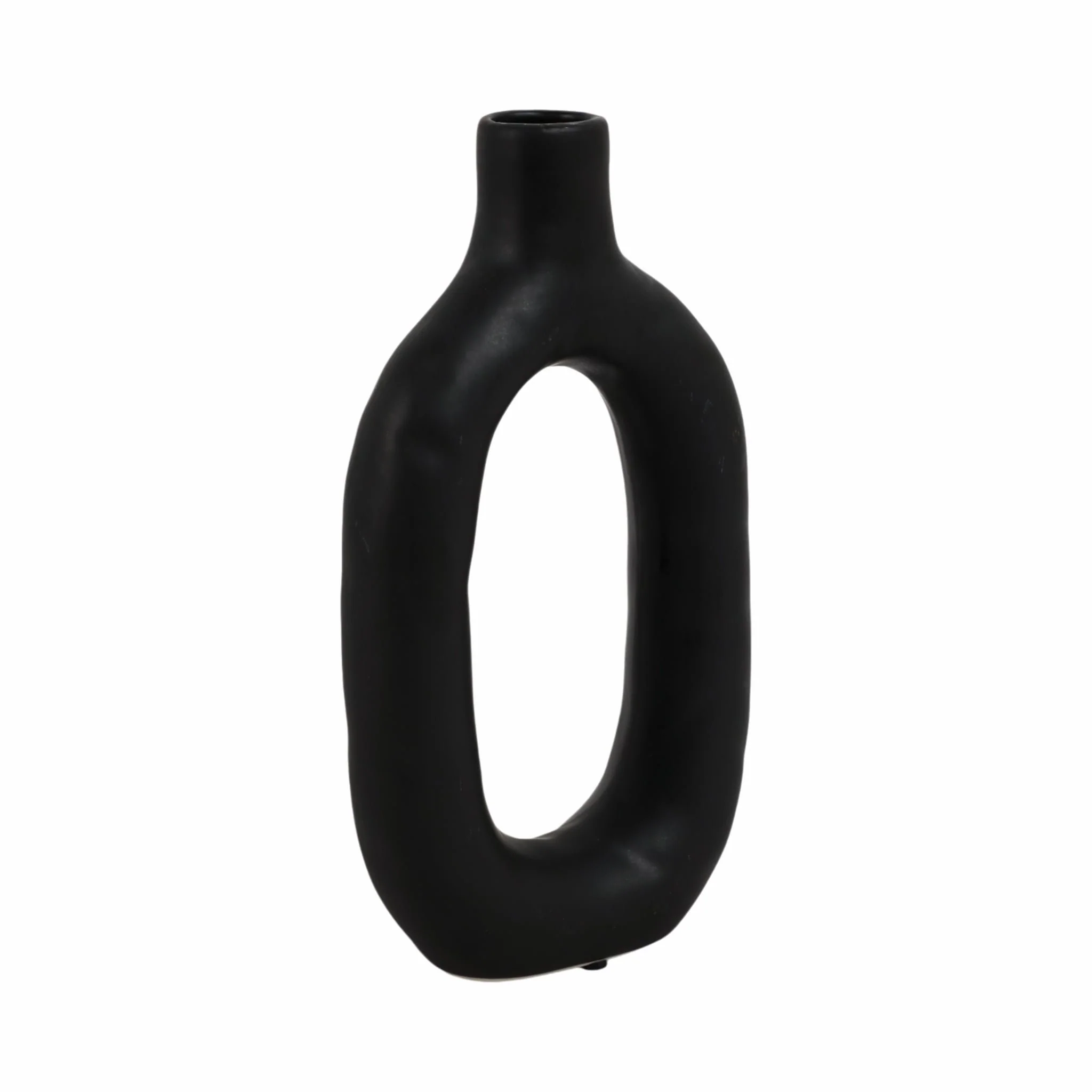 Cer, 9" Textured Cut-out Vase, Black - Image 3