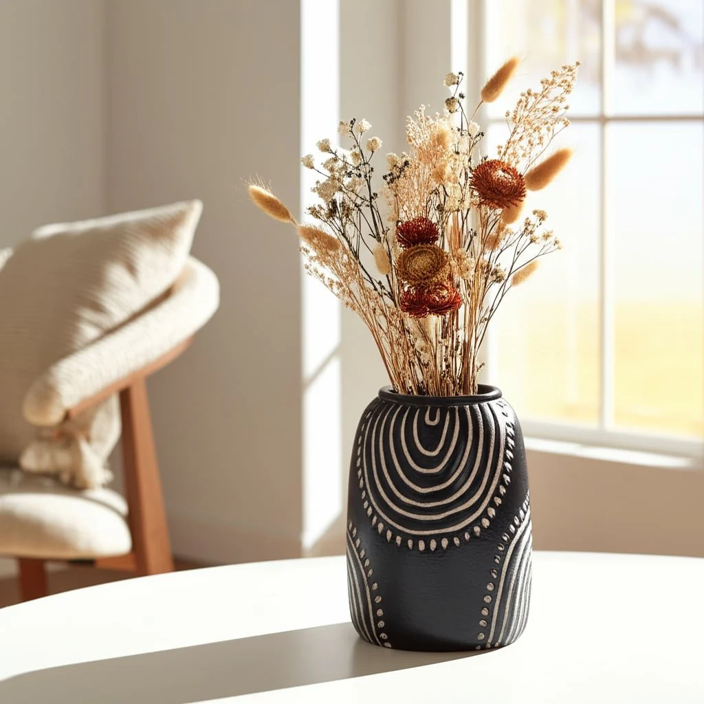 Cer, 9" Tribal Arch Vase, Black/tan - Image 11