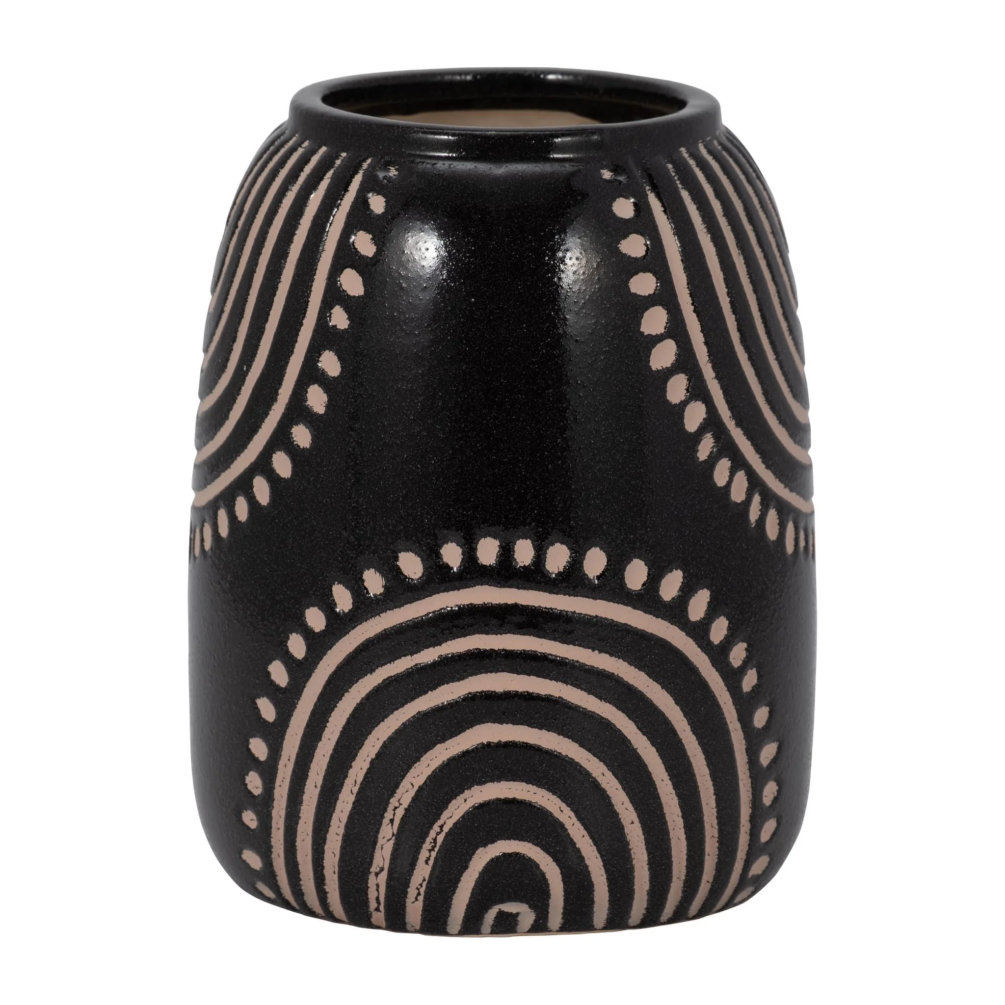 Cer, 9" Tribal Arch Vase, Black/tan - Image 3