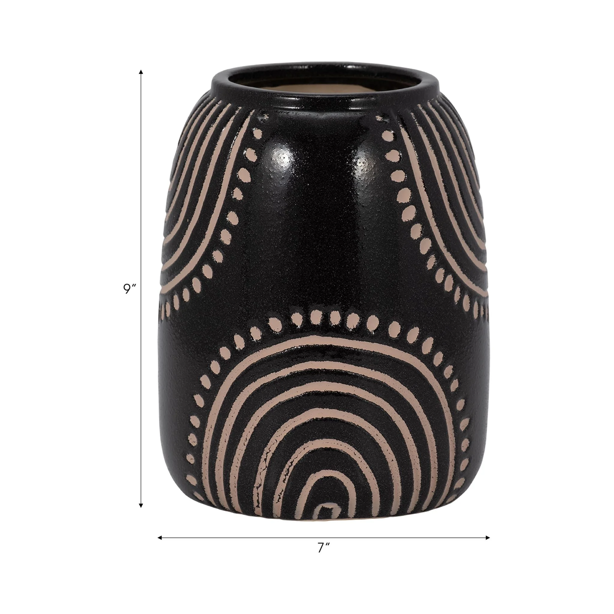 Cer, 9" Tribal Arch Vase, Black/tan - Image 7