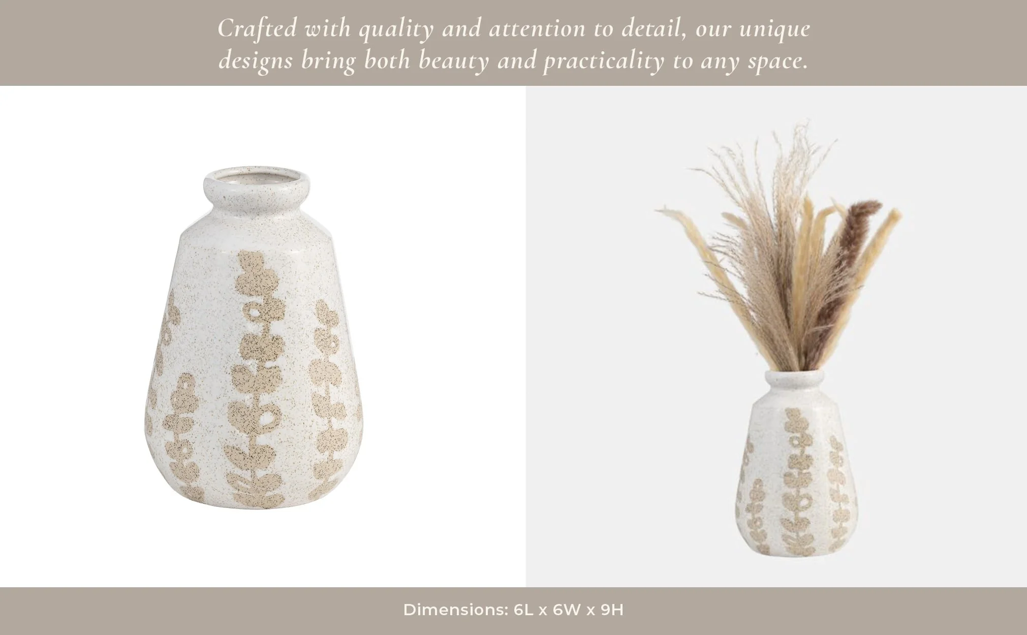 Cer, 9"h Botanical Vase, Ivory - Image 14