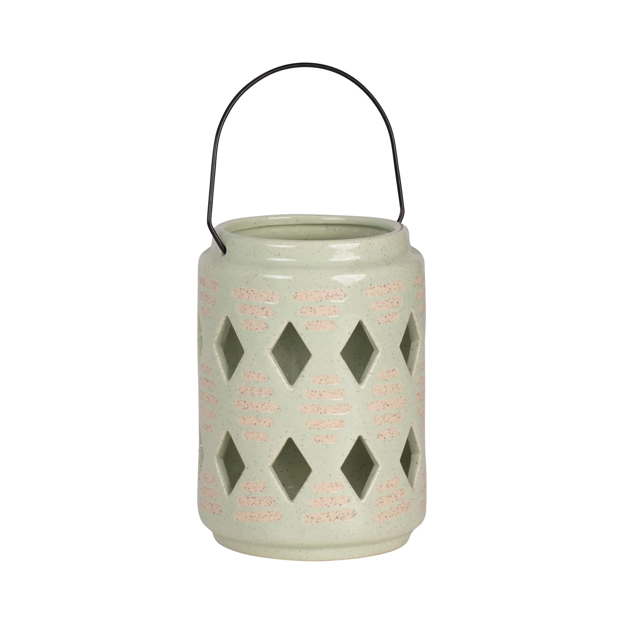 Cer, 9"h Diamond Cut Out Lantern, Cucumber - Image 2