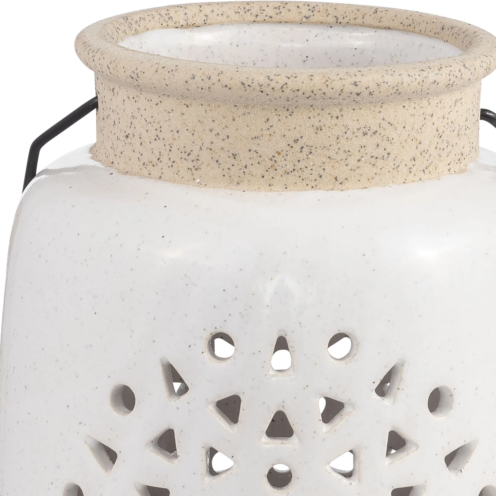 Cer, 9"h Flower Cut Out Lantern, Ivory - Image 4
