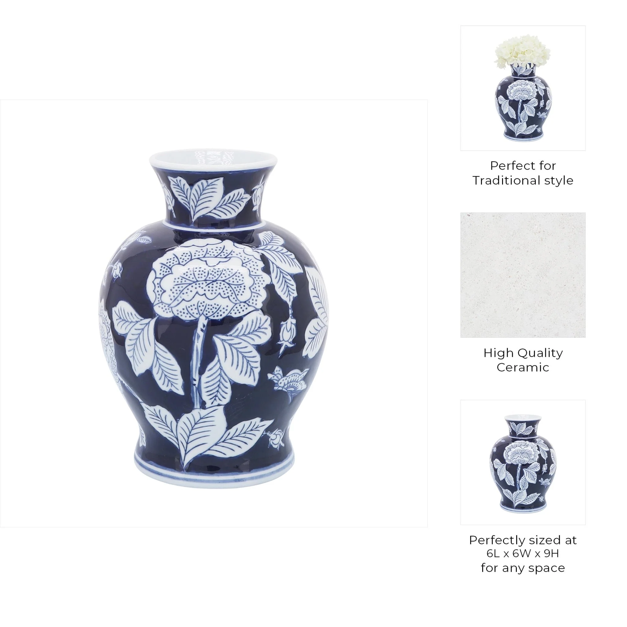 Cer, 9"h Flower Vase, Blue/white - Image 9