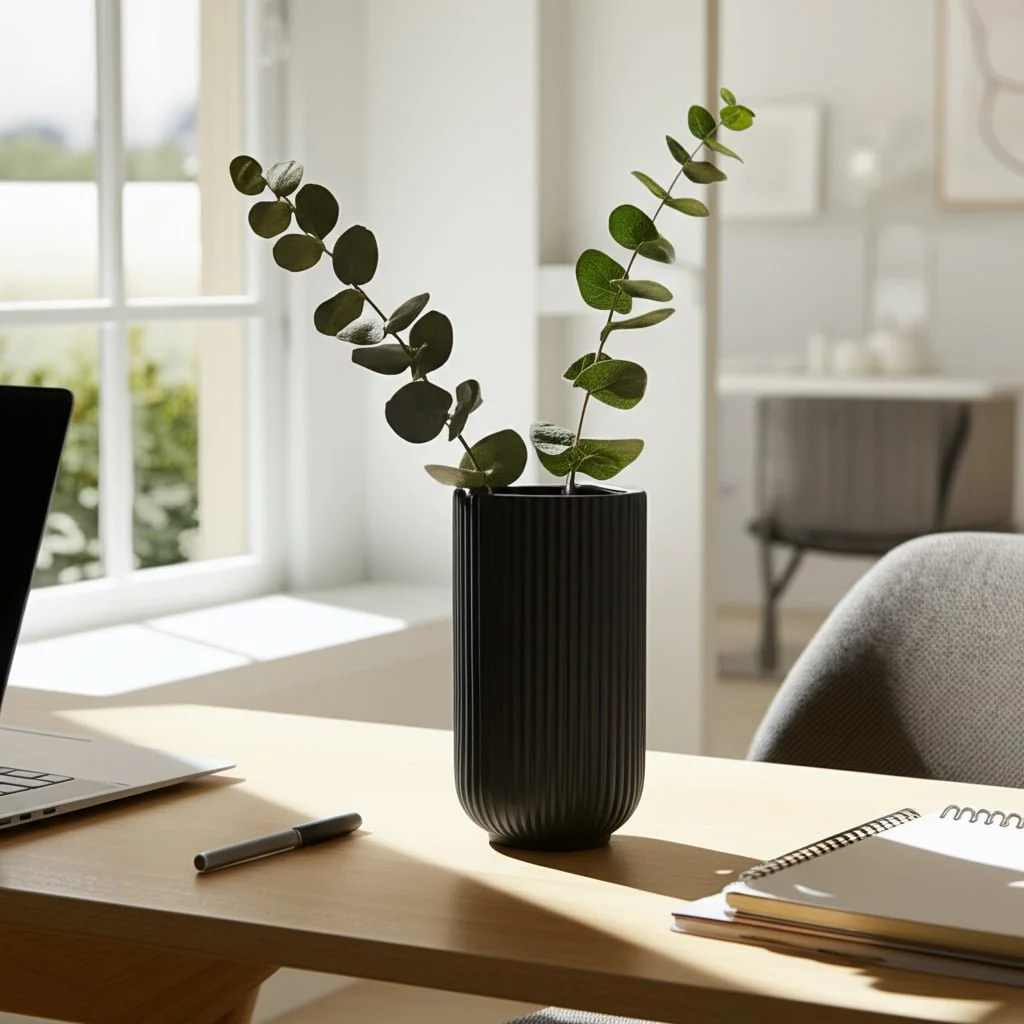 Cer, 9"h Ridged Vase, Black - Image 13