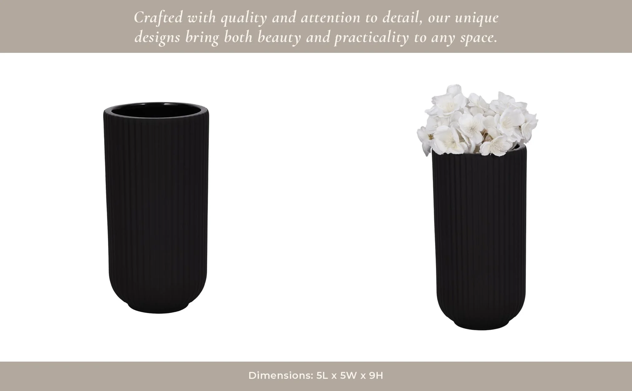 Cer, 9"h Ridged Vase, Black - Image 14