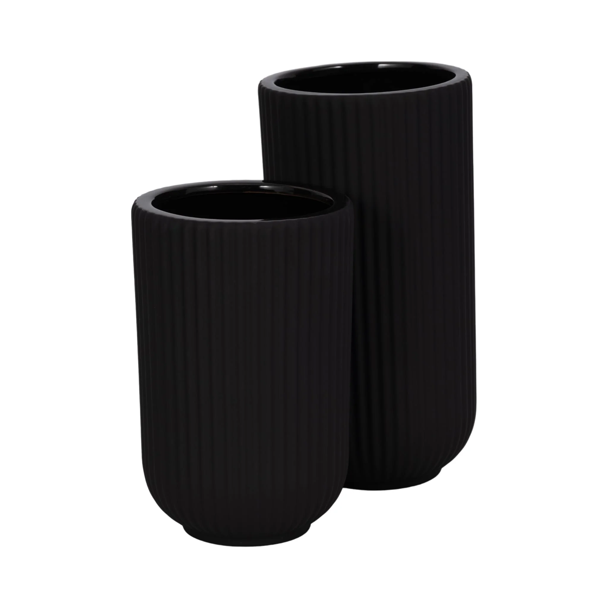 Cer, 9"h Ridged Vase, Black - Image 7