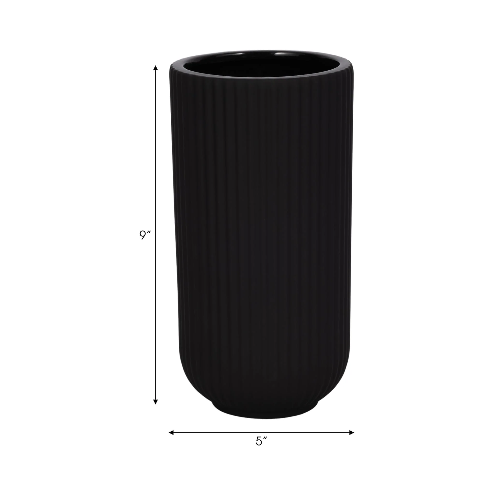 Cer, 9"h Ridged Vase, Black - Image 8