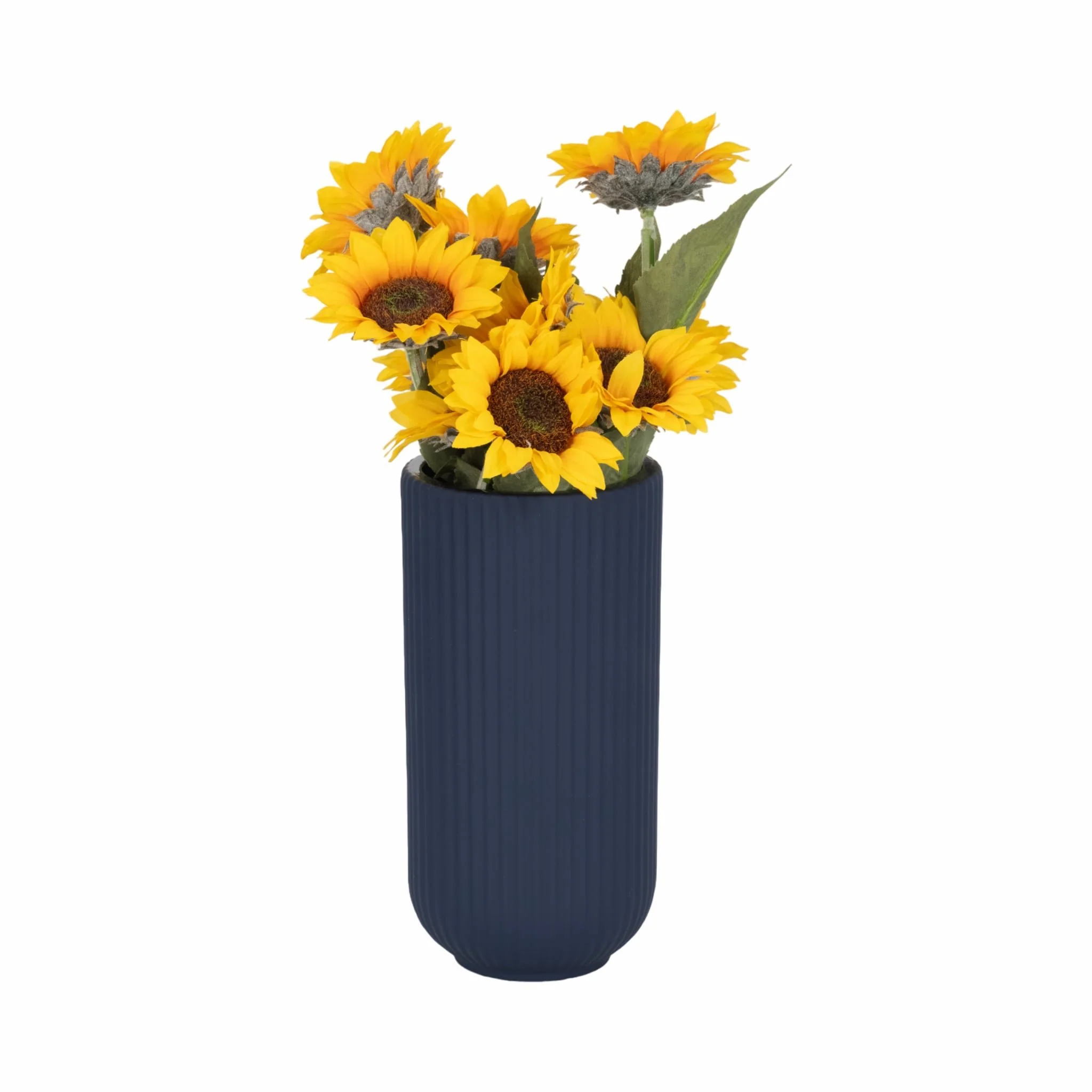 Cer, 9"h Ridged Vase, Navy - Image 2
