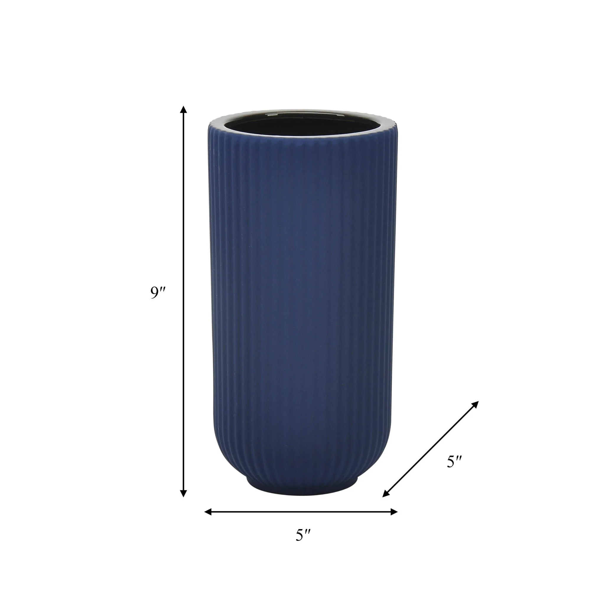 Cer, 9"h Ridged Vase, Navy - Image 7