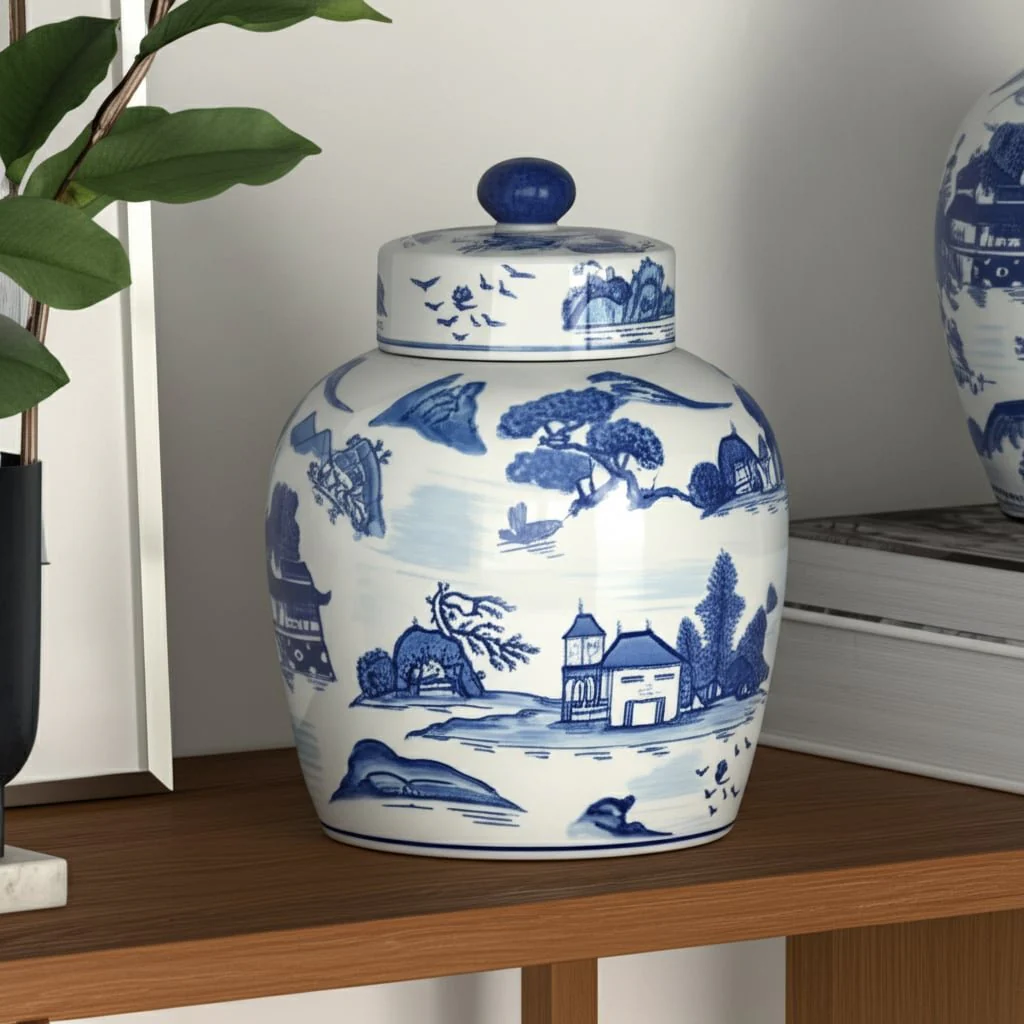 Cer, 9"h Rounded Jar W/ Lid, Blue - Image 12
