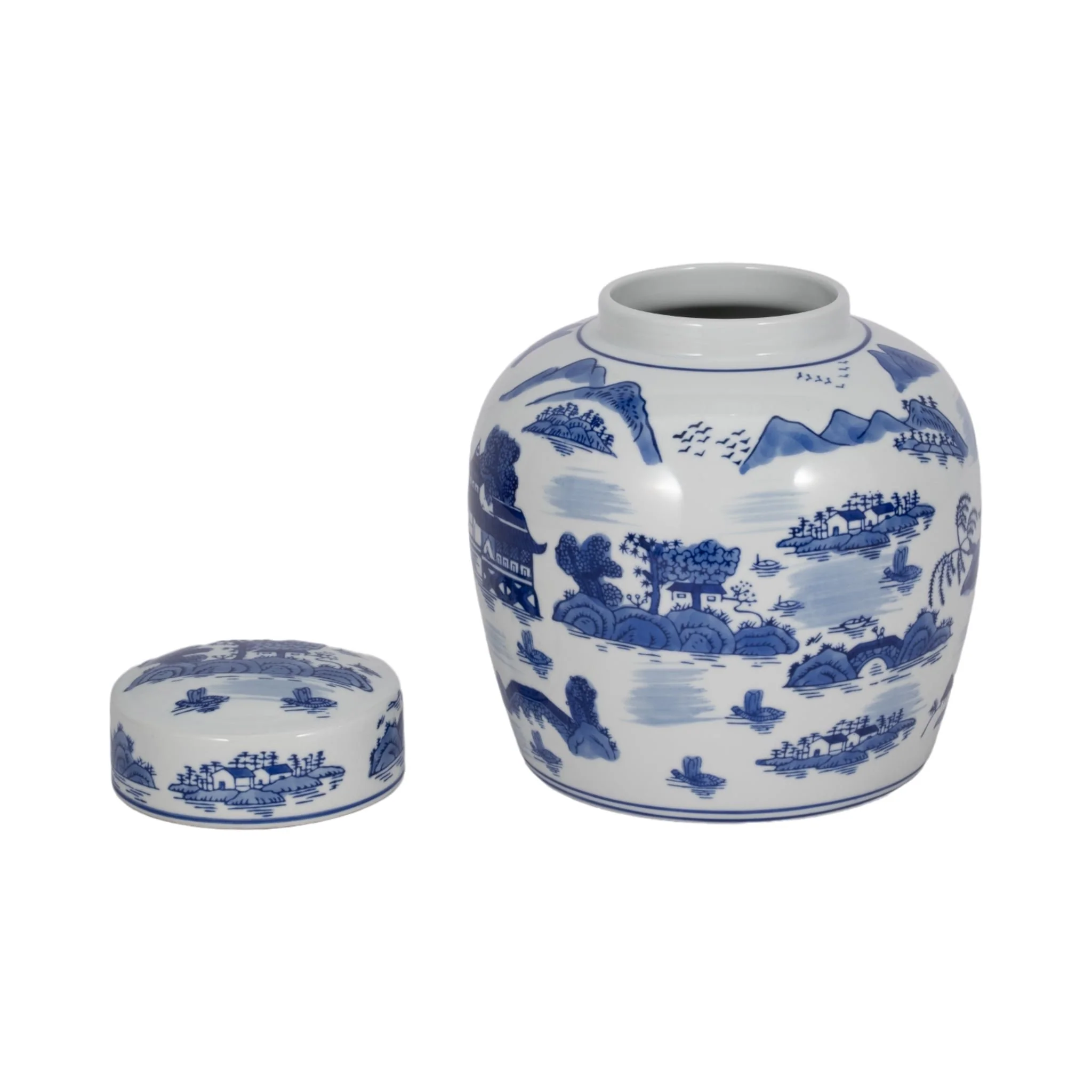 Cer, 9"h Rounded Jar W/ Lid, Blue - Image 3