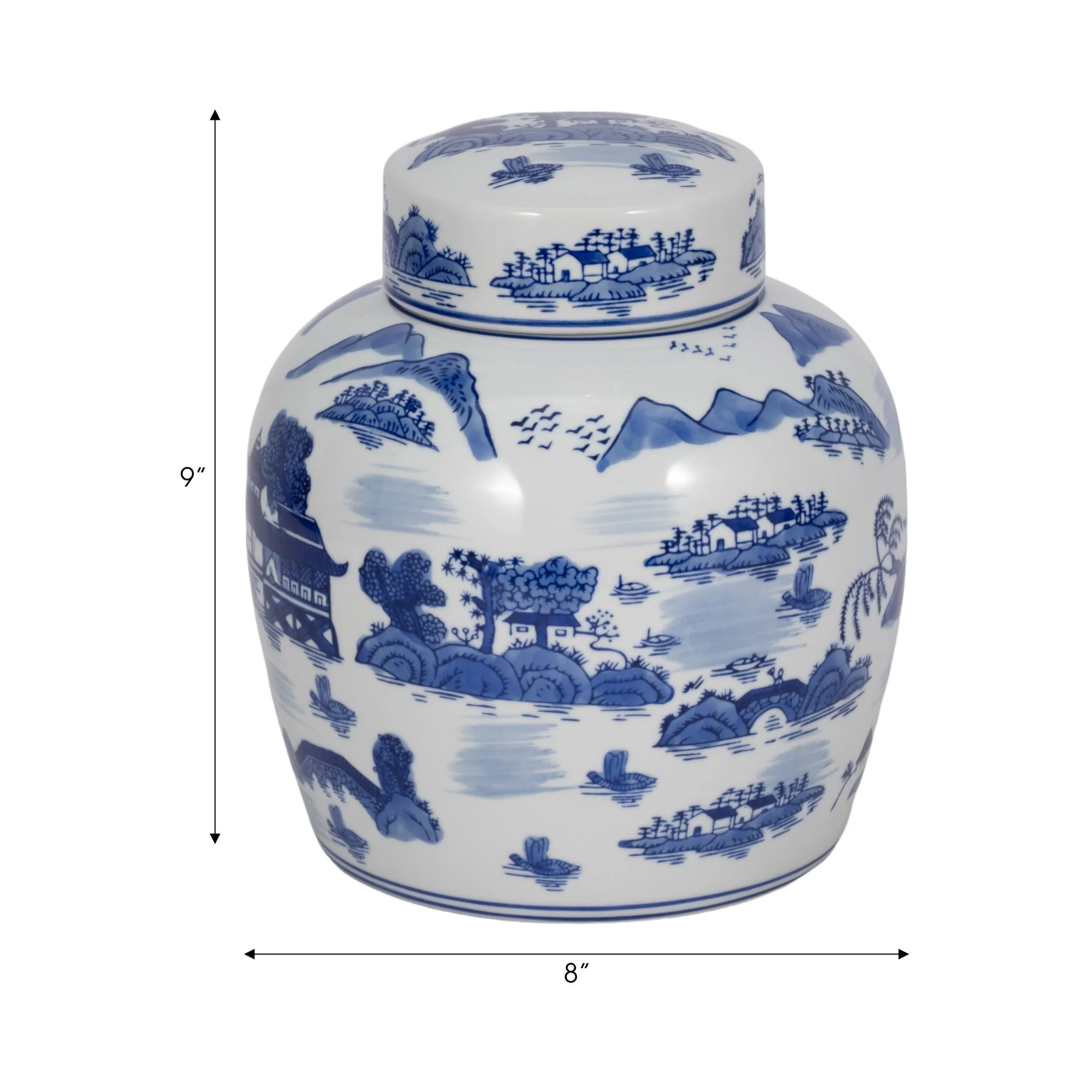 Cer, 9"h Rounded Jar W/ Lid, Blue - Image 8