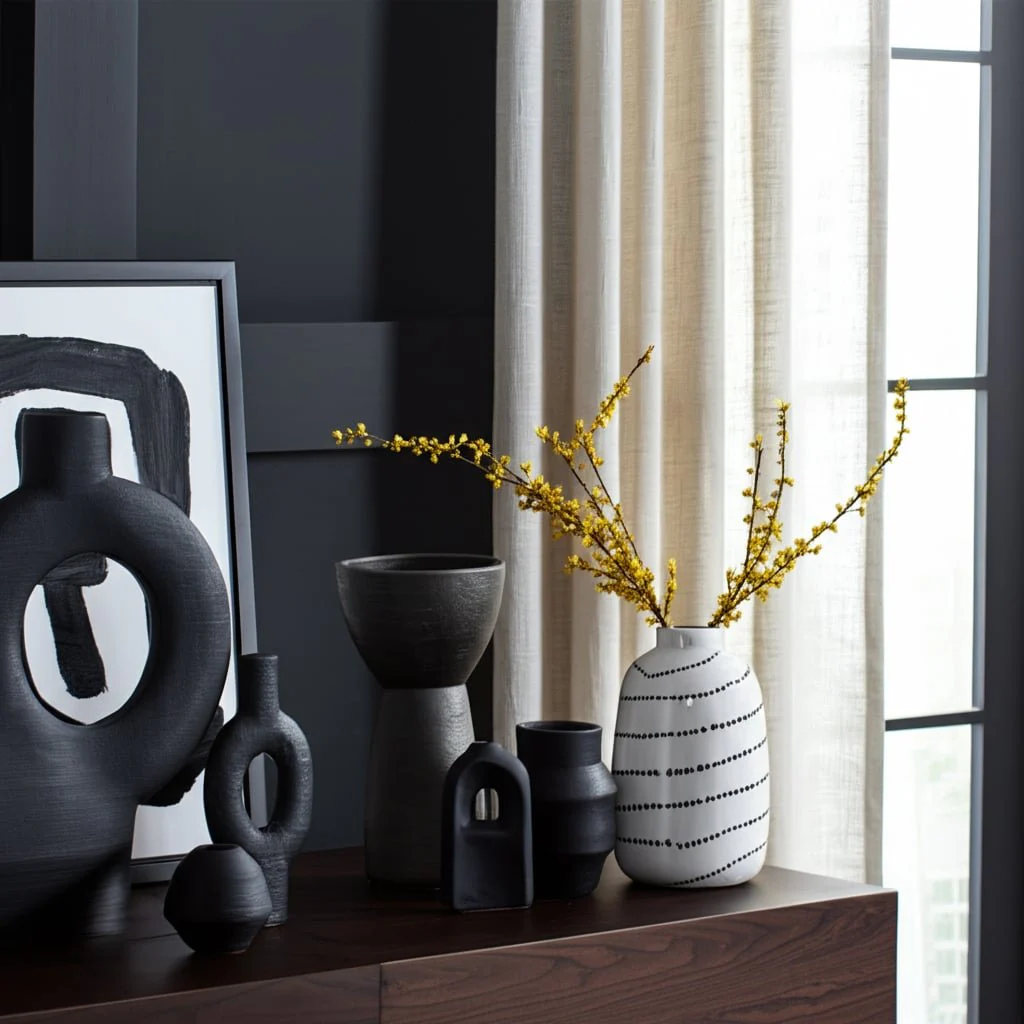 Cer, 9"h Spiral Dot Flower Vase, White/black - Image 13