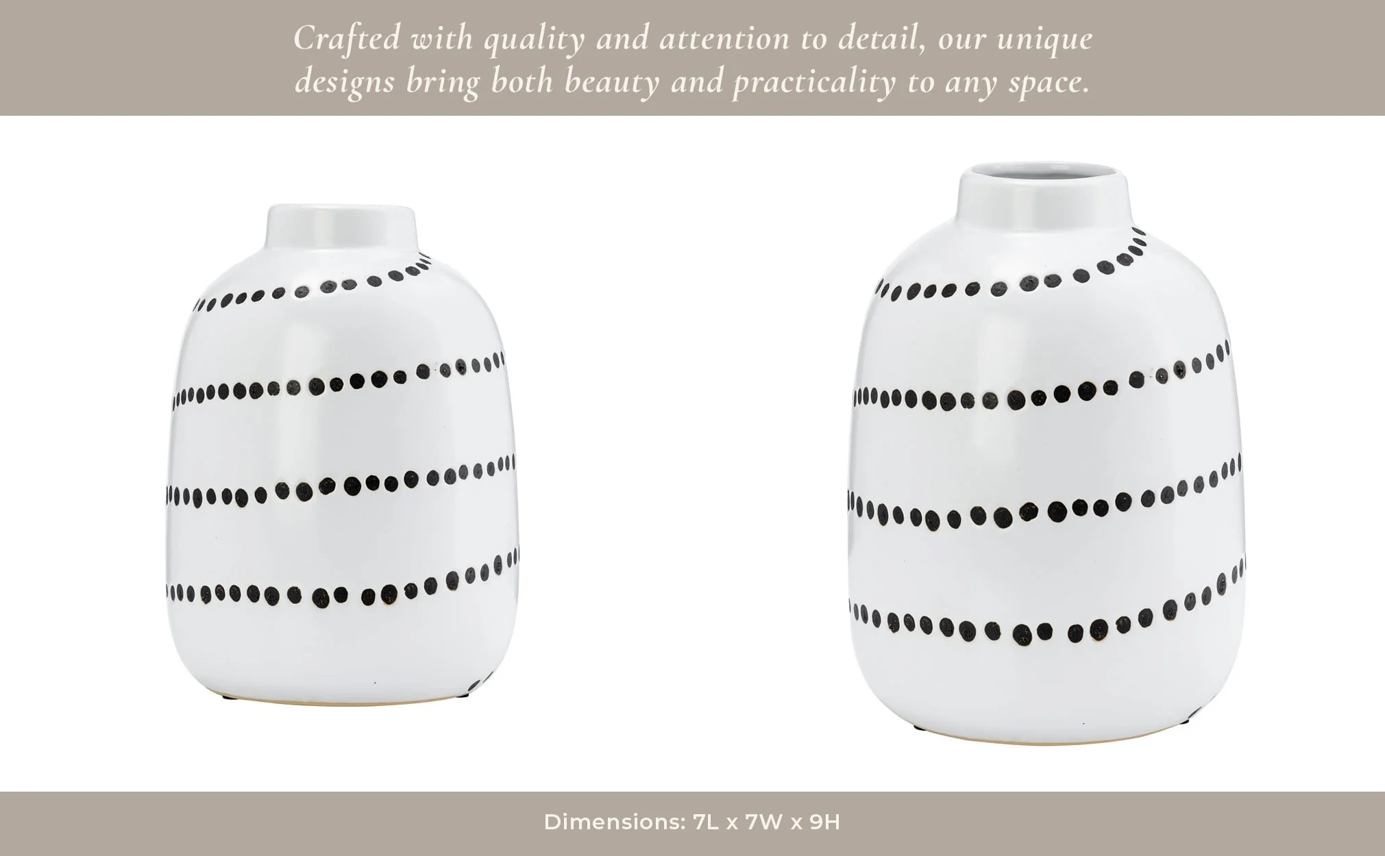 Cer, 9"h Spiral Dot Flower Vase, White/black - Image 15