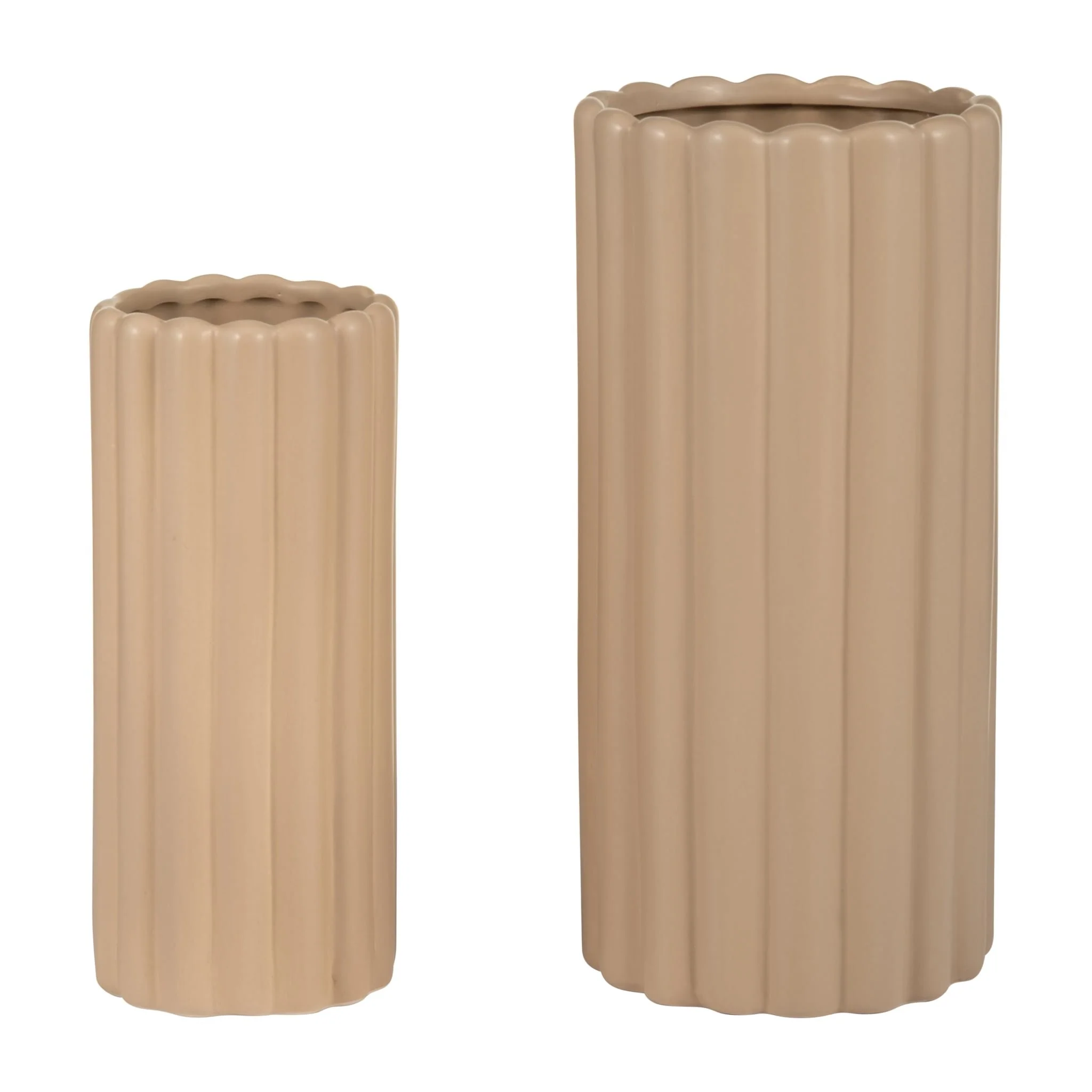 Cer, S/2 10/13?h Ribbed Vases, Irish Cream - Image 2