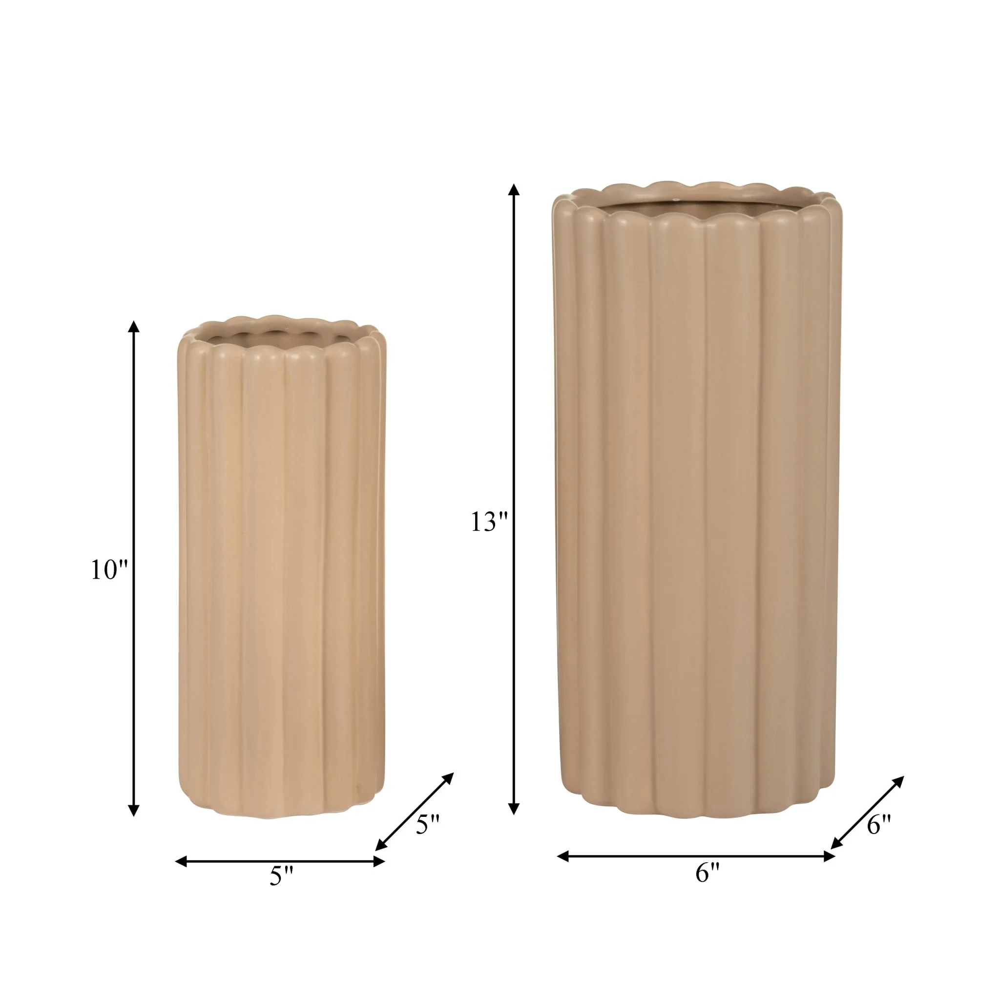 Cer, S/2 10/13?h Ribbed Vases, Irish Cream - Image 8