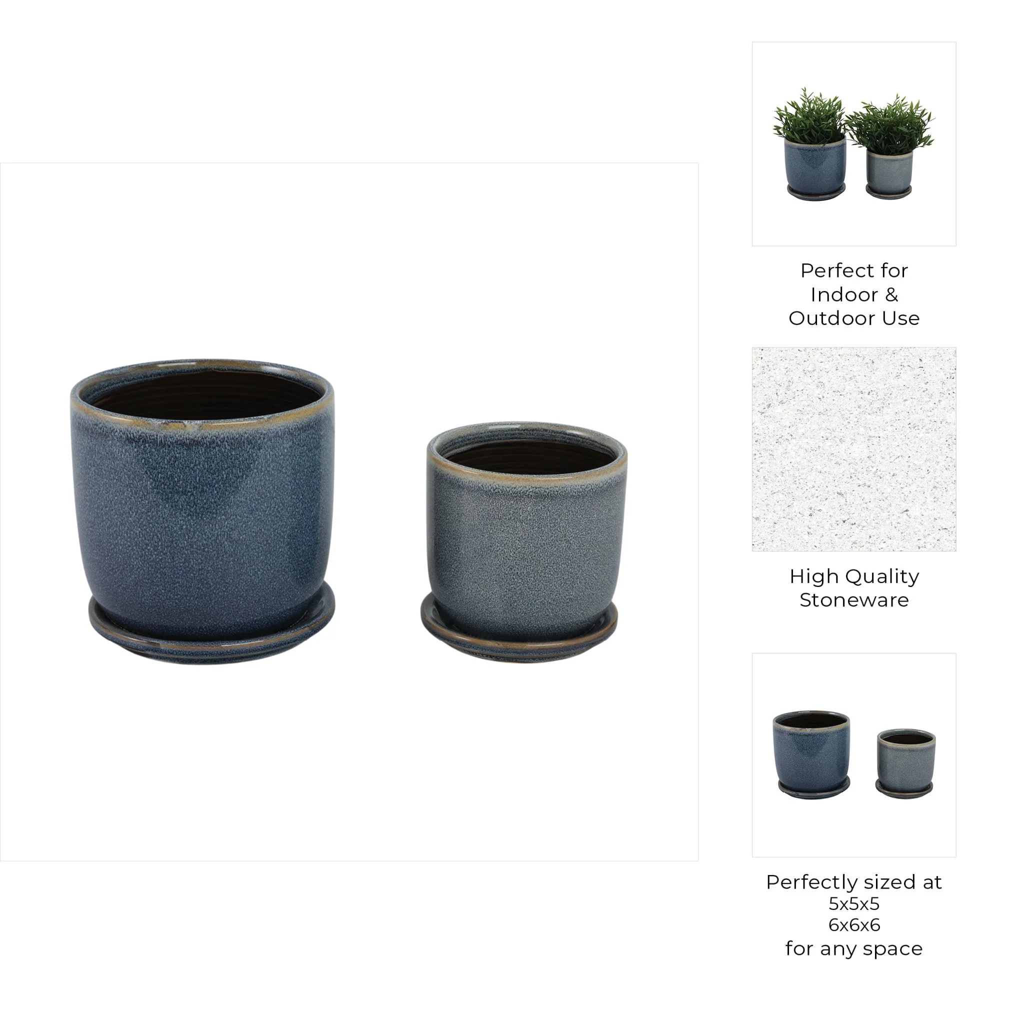 Cer, S/2 5/6" Planter W/ Saucer,  Aqua - Image 10