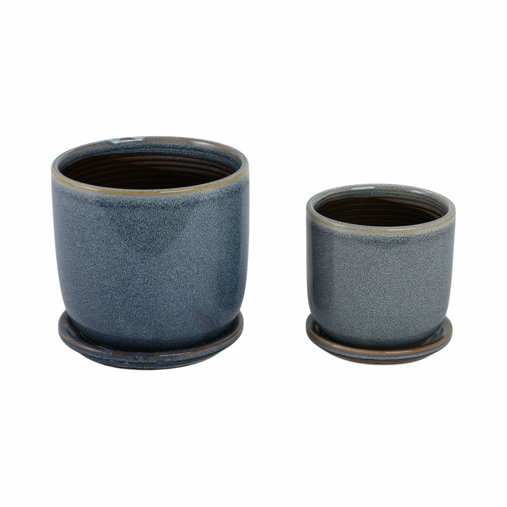 Cer, S/2 5/6" Planter W/ Saucer,  Aqua - Image 4