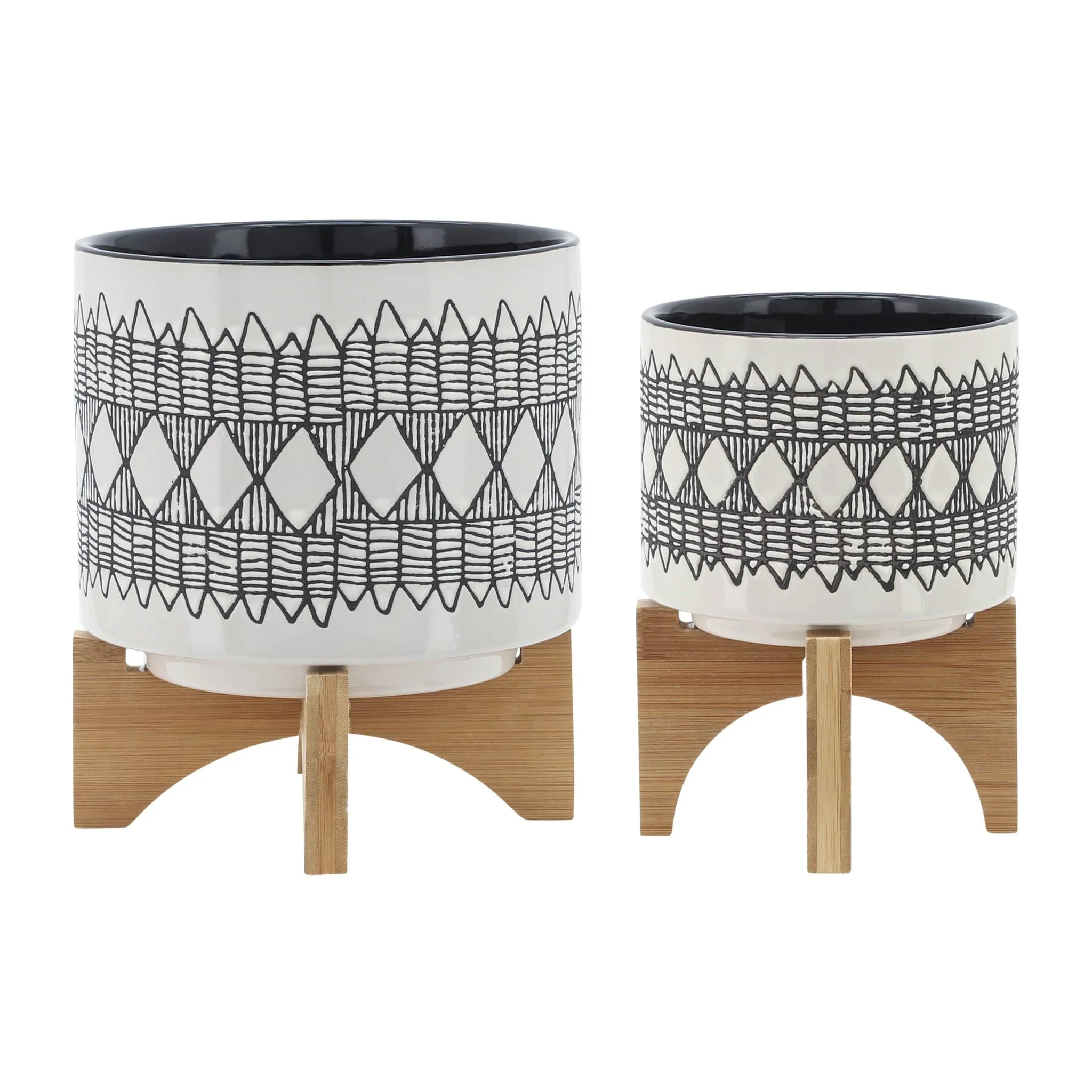 Cer, S/2 5/8" Aztec Planter On Wooden Stand, Gray - Image 2