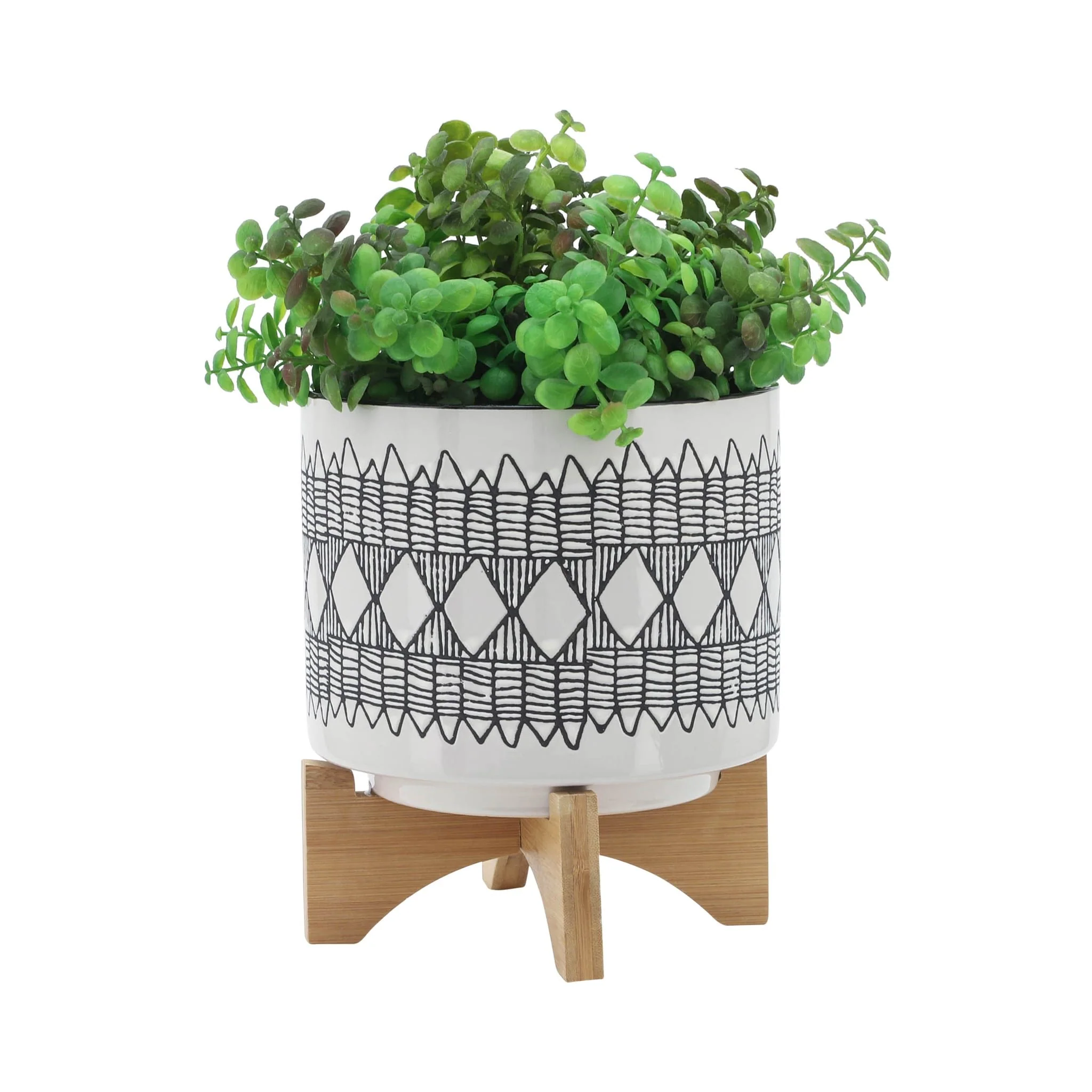 Cer, S/2 5/8" Aztec Planter On Wooden Stand, Gray - Image 3