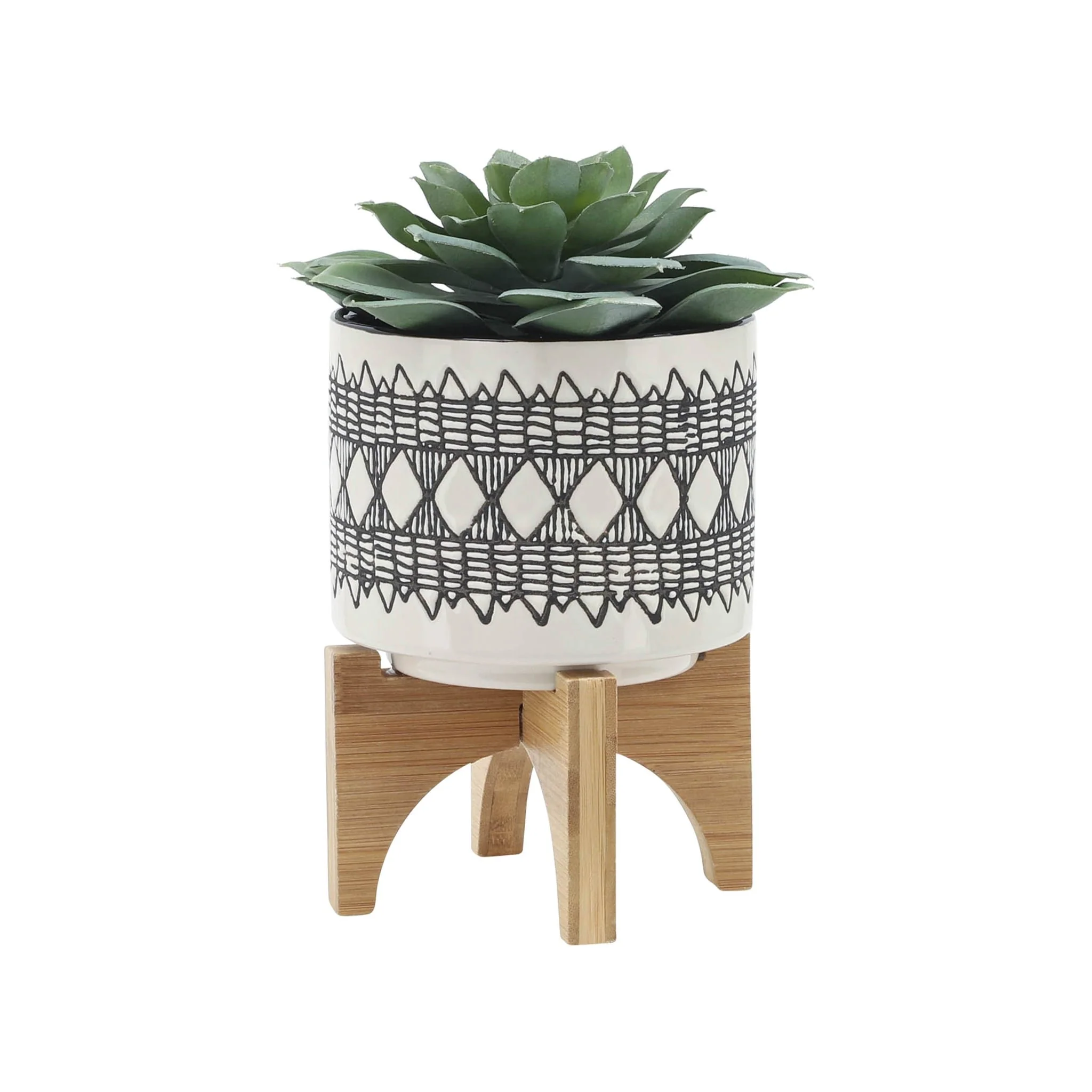 Cer, S/2 5/8" Aztec Planter On Wooden Stand, Gray - Image 4