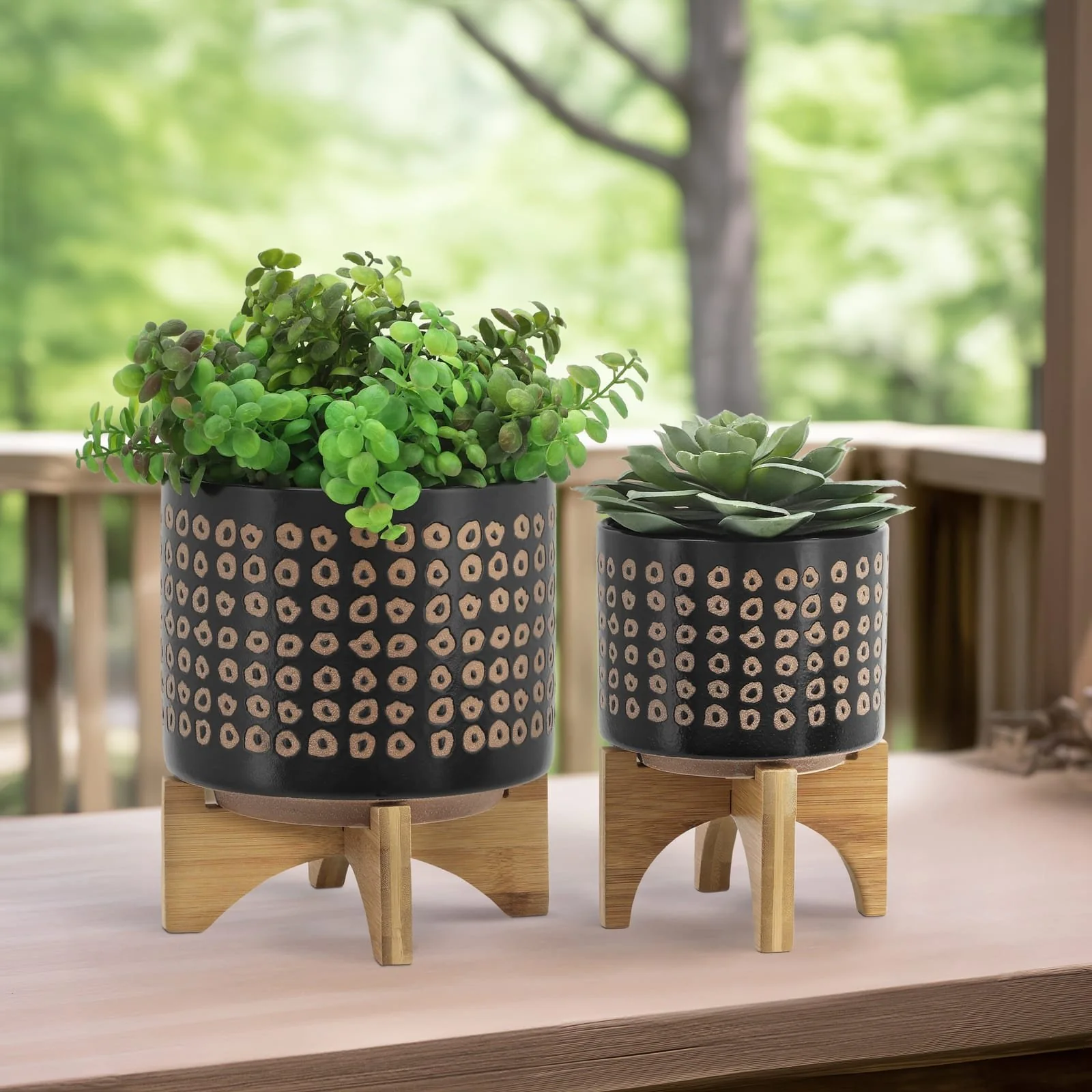Cer, S/2 5/8" Planter On Stand, Brown - Image 10