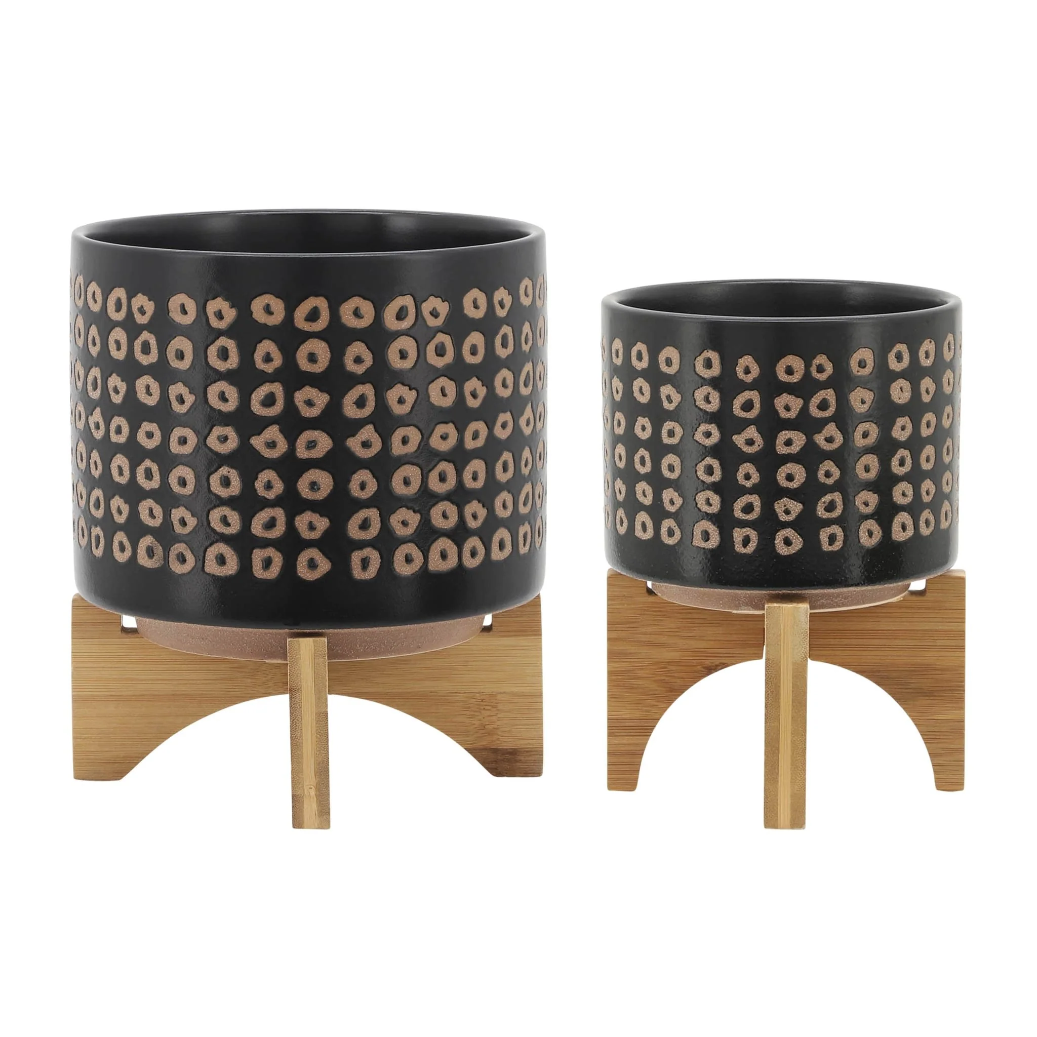 Cer, S/2 5/8" Planter On Stand, Brown - Image 2