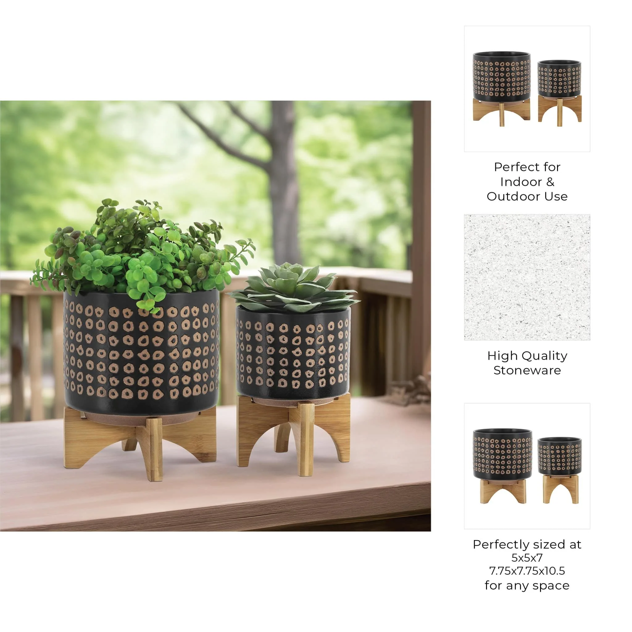 Cer, S/2 5/8" Planter On Stand, Brown - Image 9