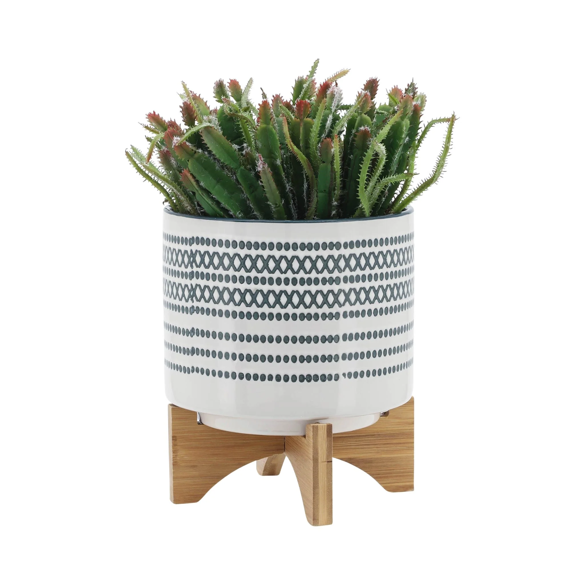 Cer, S/2 5/8" Planter On Standw/ Dots, Blue - Image 3