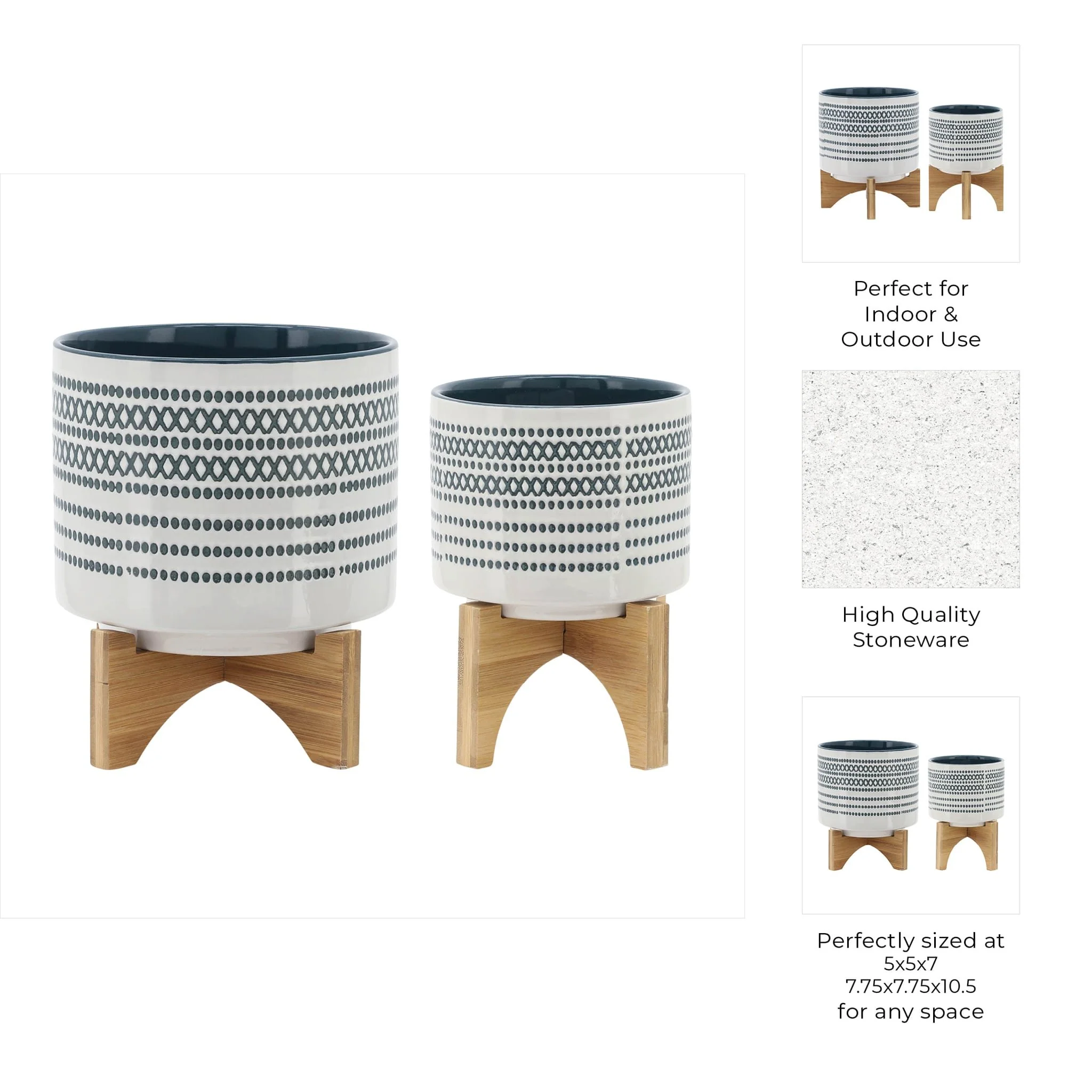Cer, S/2 5/8" Planter On Standw/ Dots, Blue - Image 9