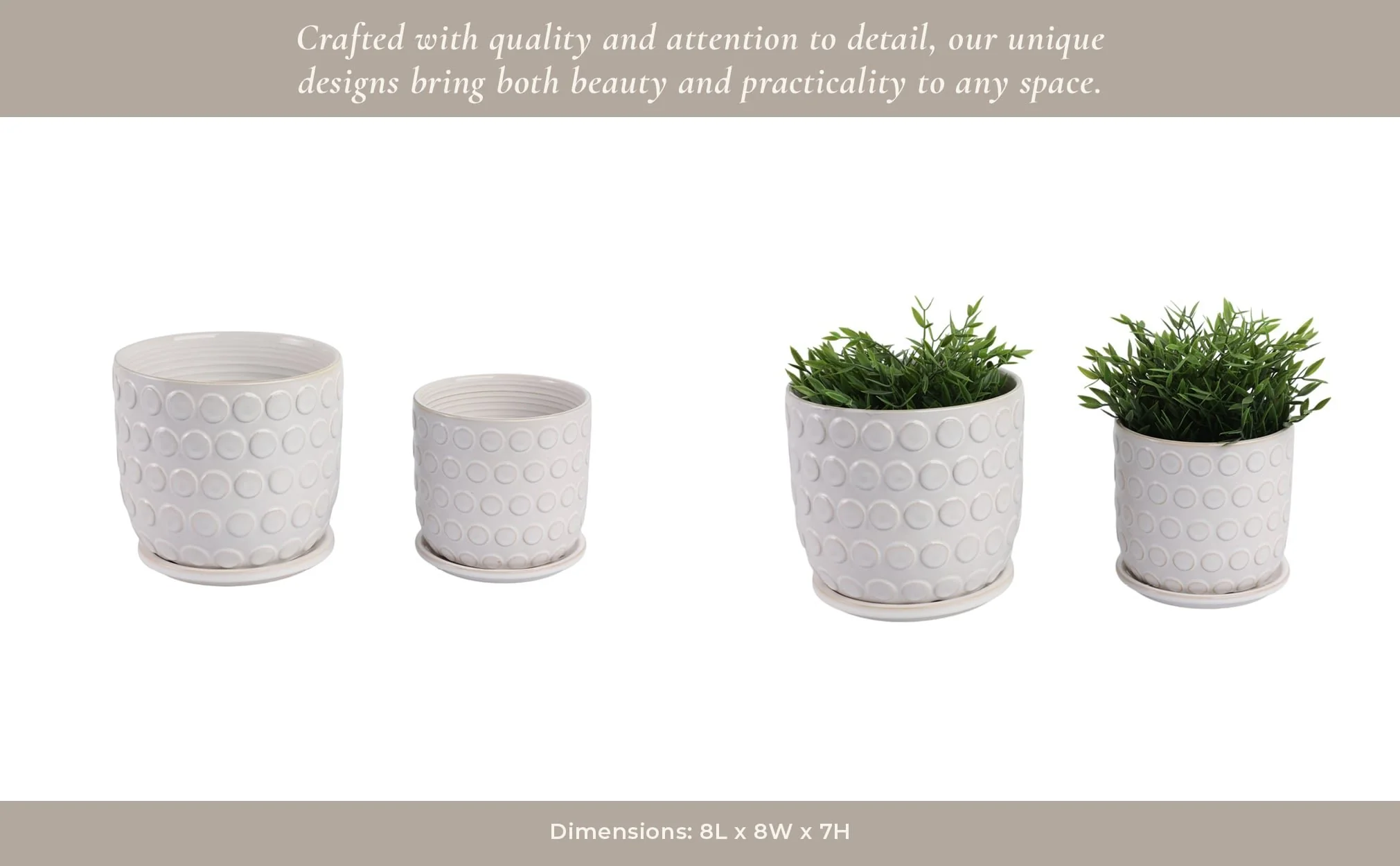 Cer, S/2 6/8"  Bubbles Planter W/ Saucer, Beige - Image 12