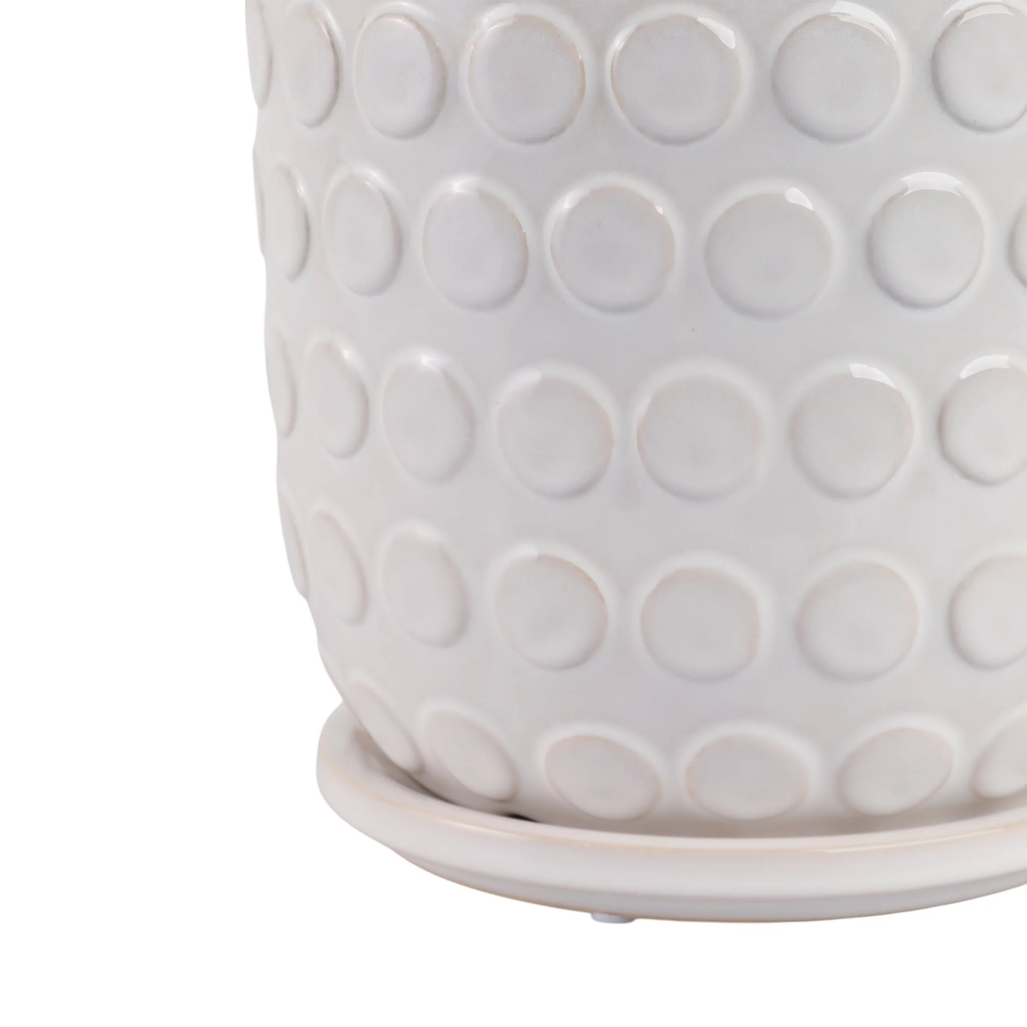 Cer, S/2 6/8"  Bubbles Planter W/ Saucer, Beige - Image 5