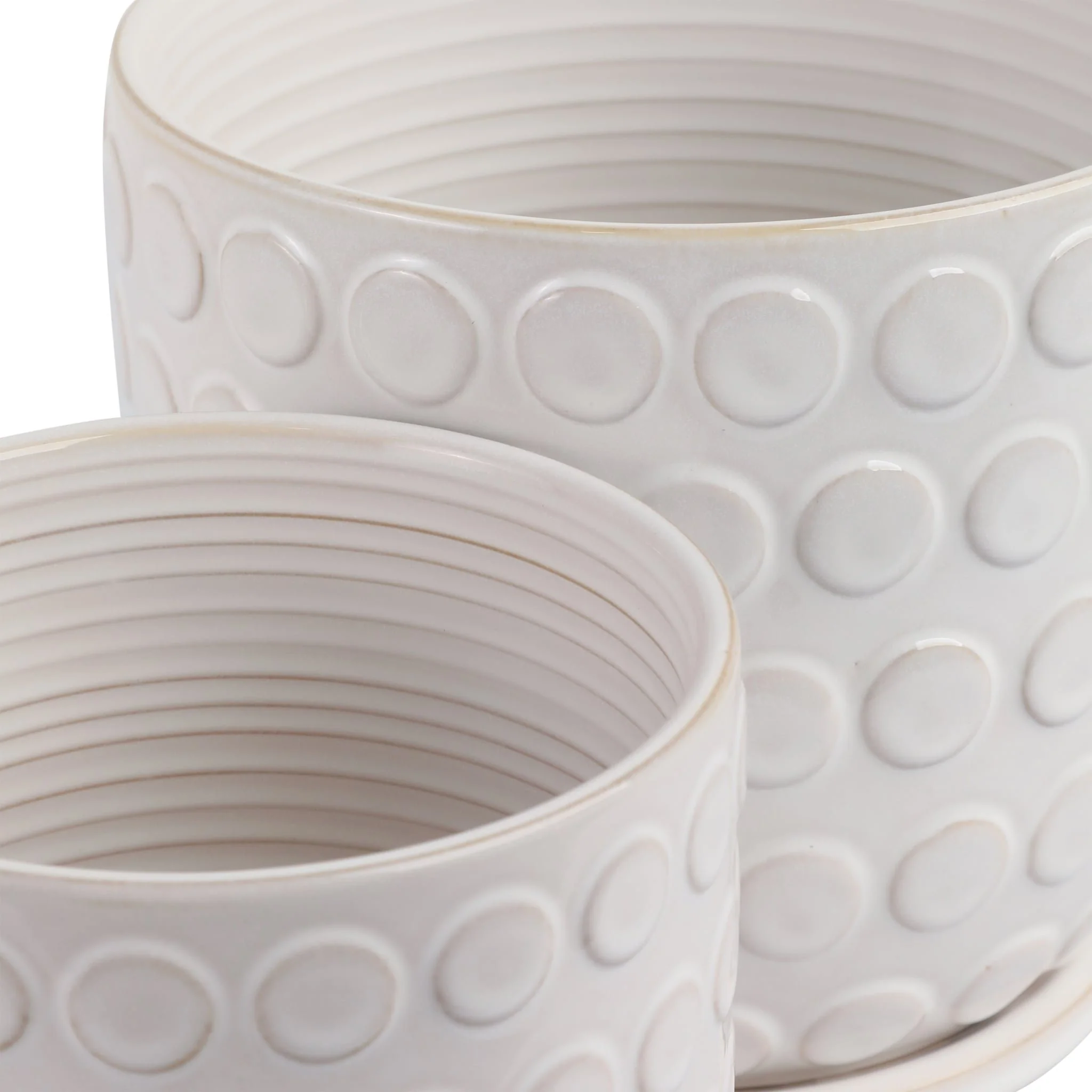 Cer, S/2 6/8"  Bubbles Planter W/ Saucer, Beige - Image 6