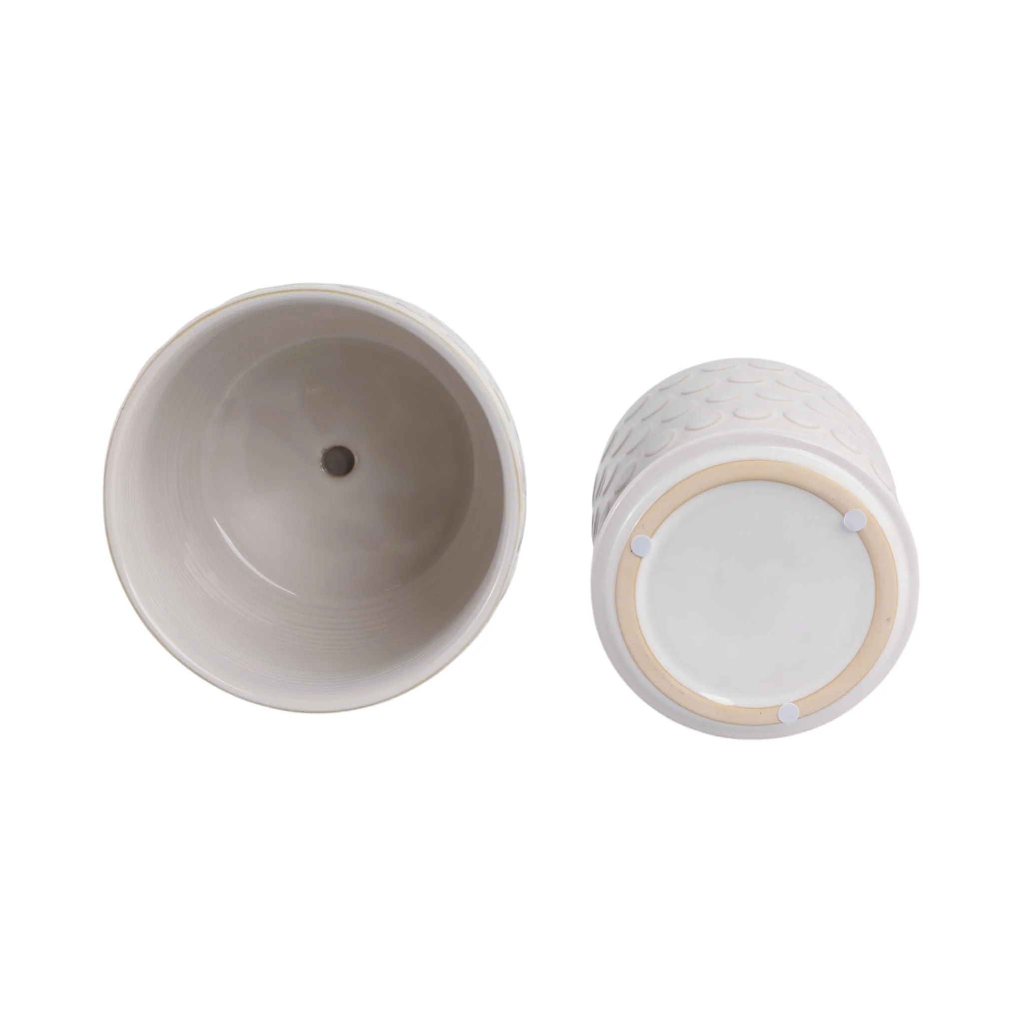 Cer, S/2 6/8"  Bubbles Planter W/ Saucer, Beige - Image 7