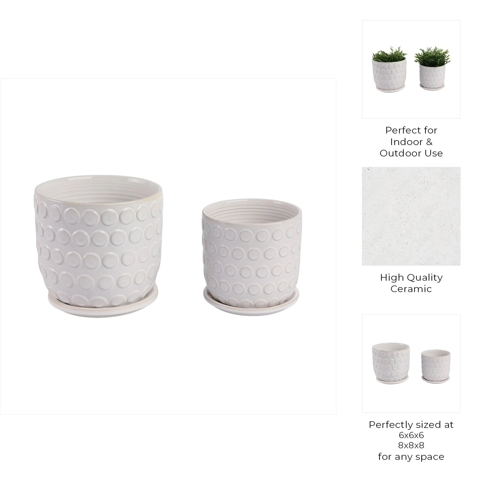 Cer, S/2 6/8"  Bubbles Planter W/ Saucer, Beige - Image 9