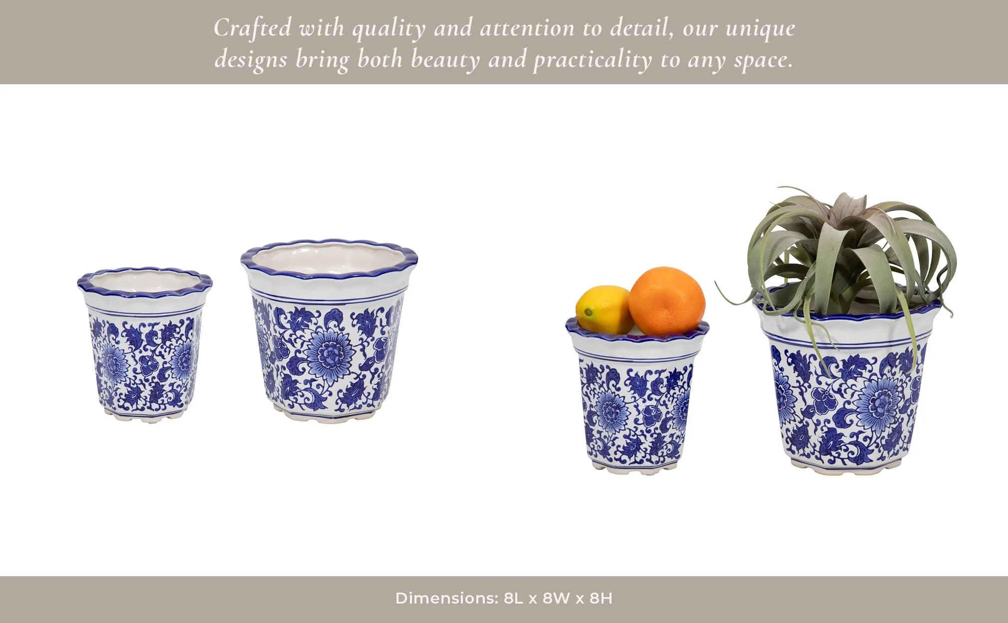 Cer, S/2 6/8" Chinoiserie Pot Planters, Blue/wht - Image 8