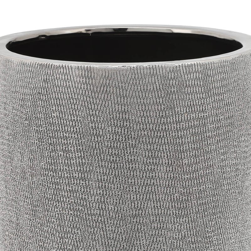 Cer, S/2 6/8" Footed Scratched Planters, Silver - Image 3