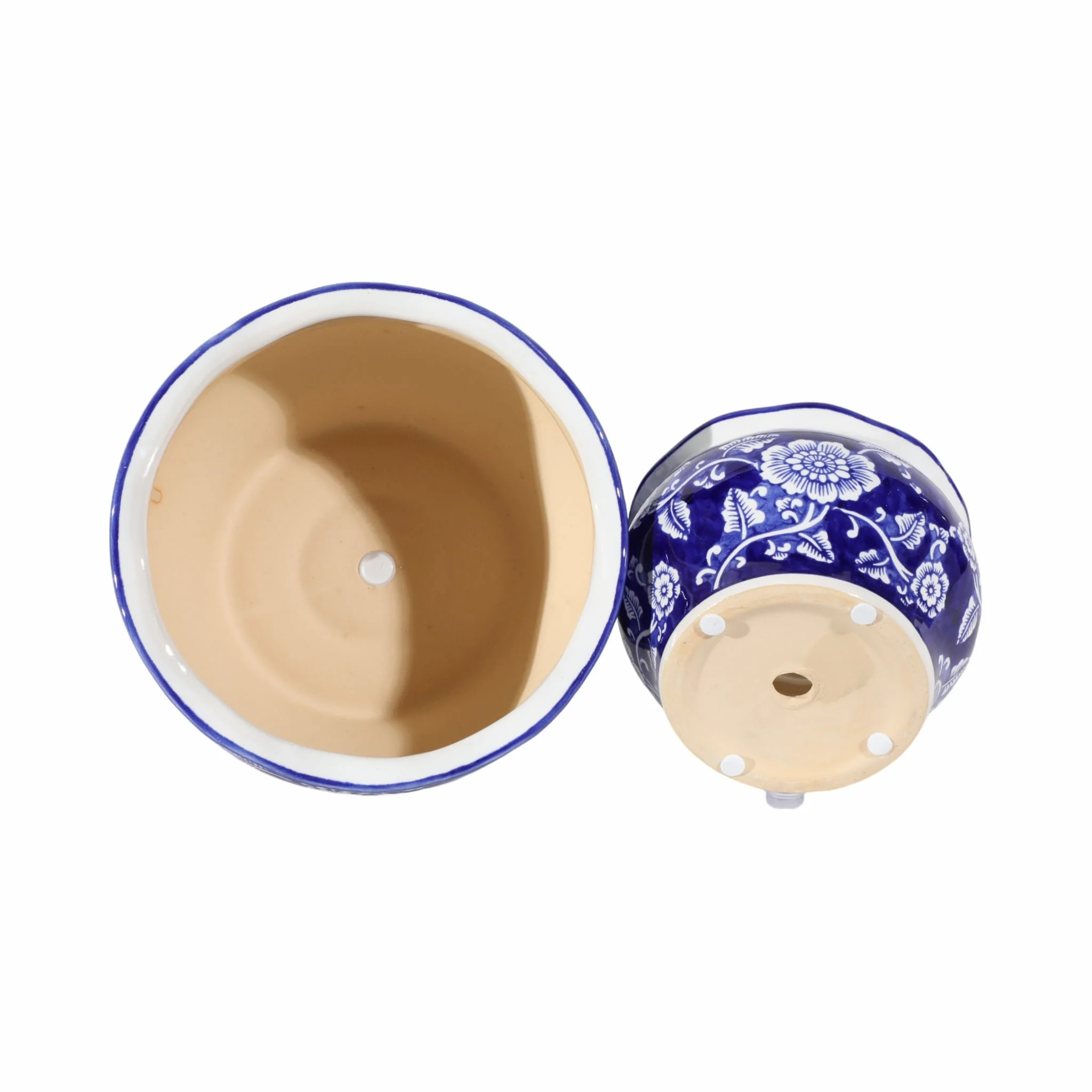 Cer, S/2 6/8" Round Chinoisere Planters, Blue/wht - Image 3
