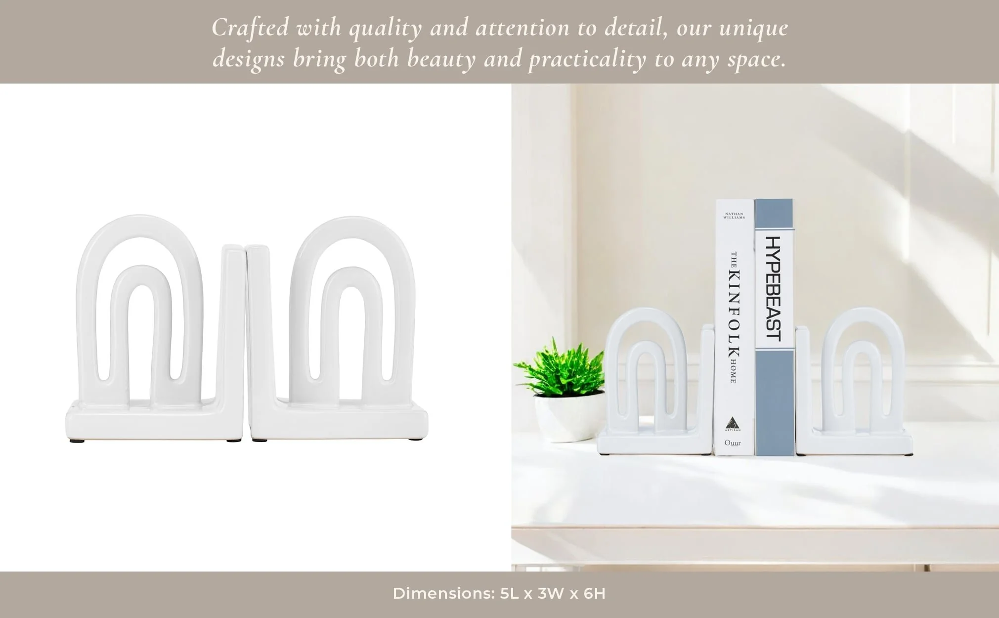 Cer,s/2 6" Arch Bookends, White - Image 11