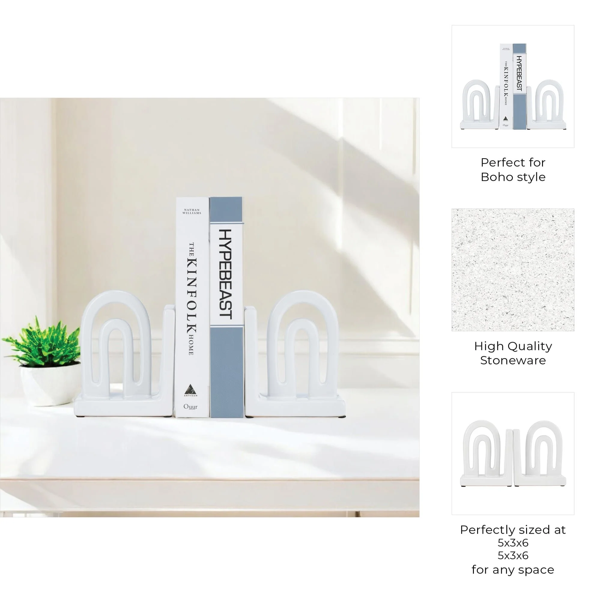 Cer,s/2 6" Arch Bookends, White - Image 9
