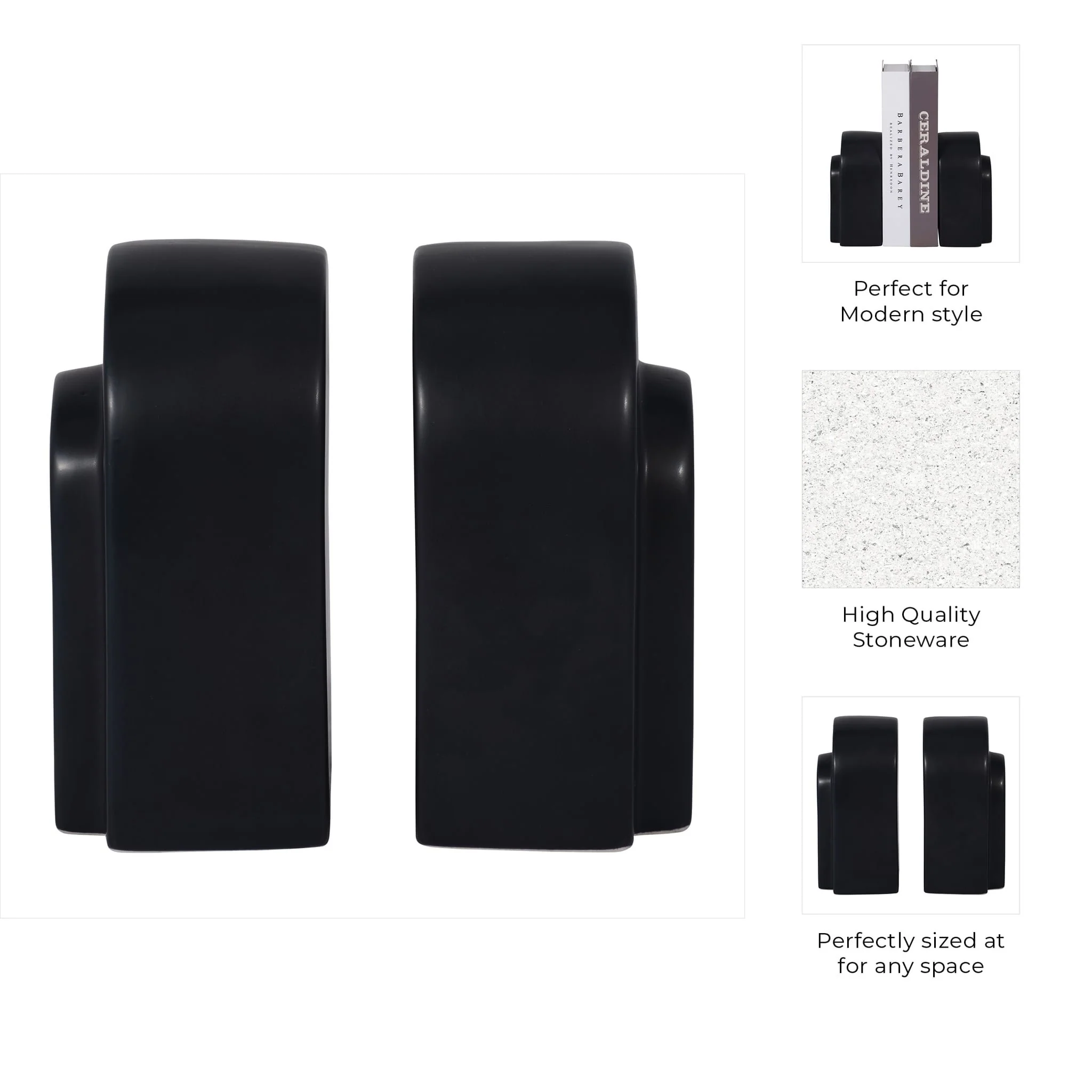Cer, S/2 7" Arch Bookends, Black - Image 8