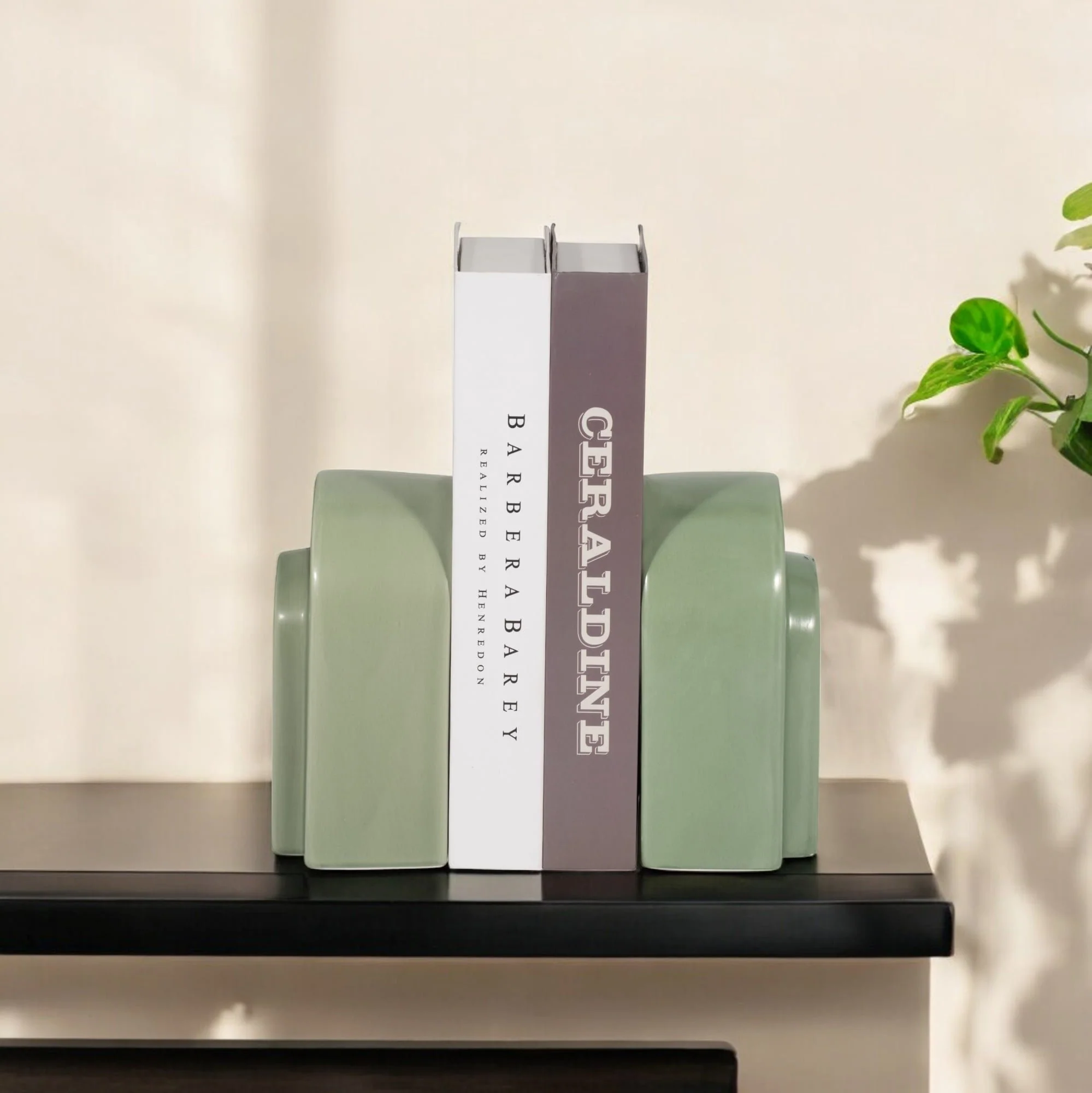 Cer, S/2 7" Arch Bookends, Dark Sage - Image 9