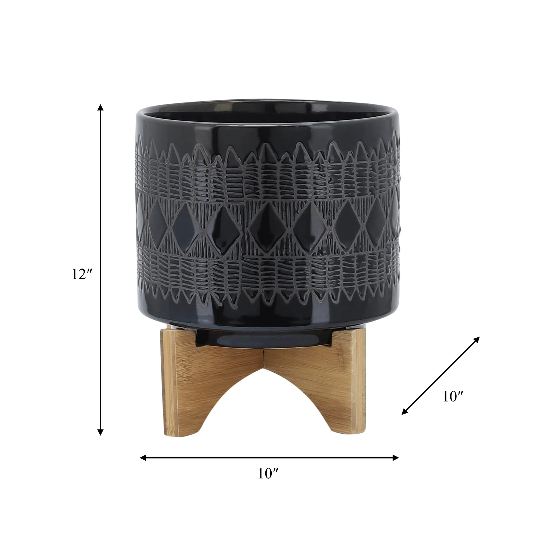 Cer, S/2 8/10" Aztec Planter On Wooden Stand,black - Image 8
