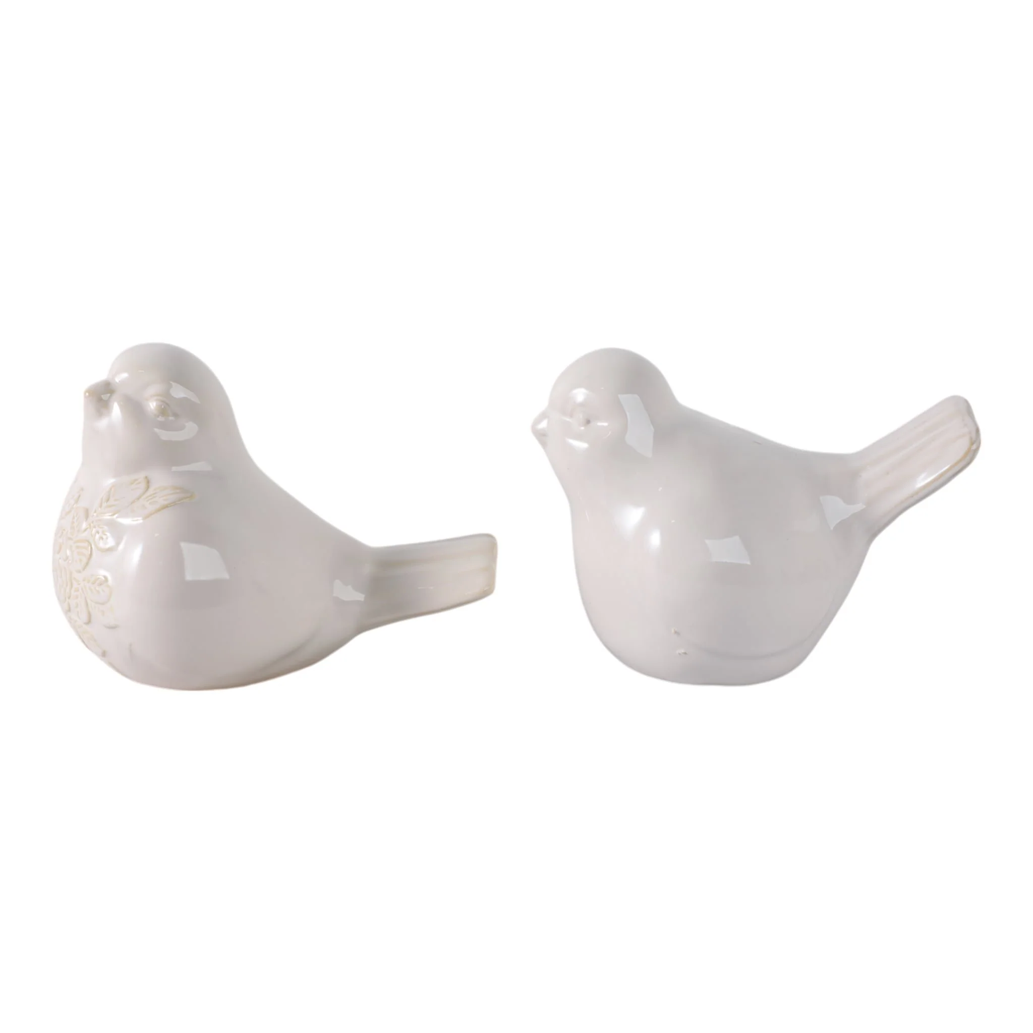 Cer, S/2, 8" Birds With Flower Decals, Ivory - Image 4