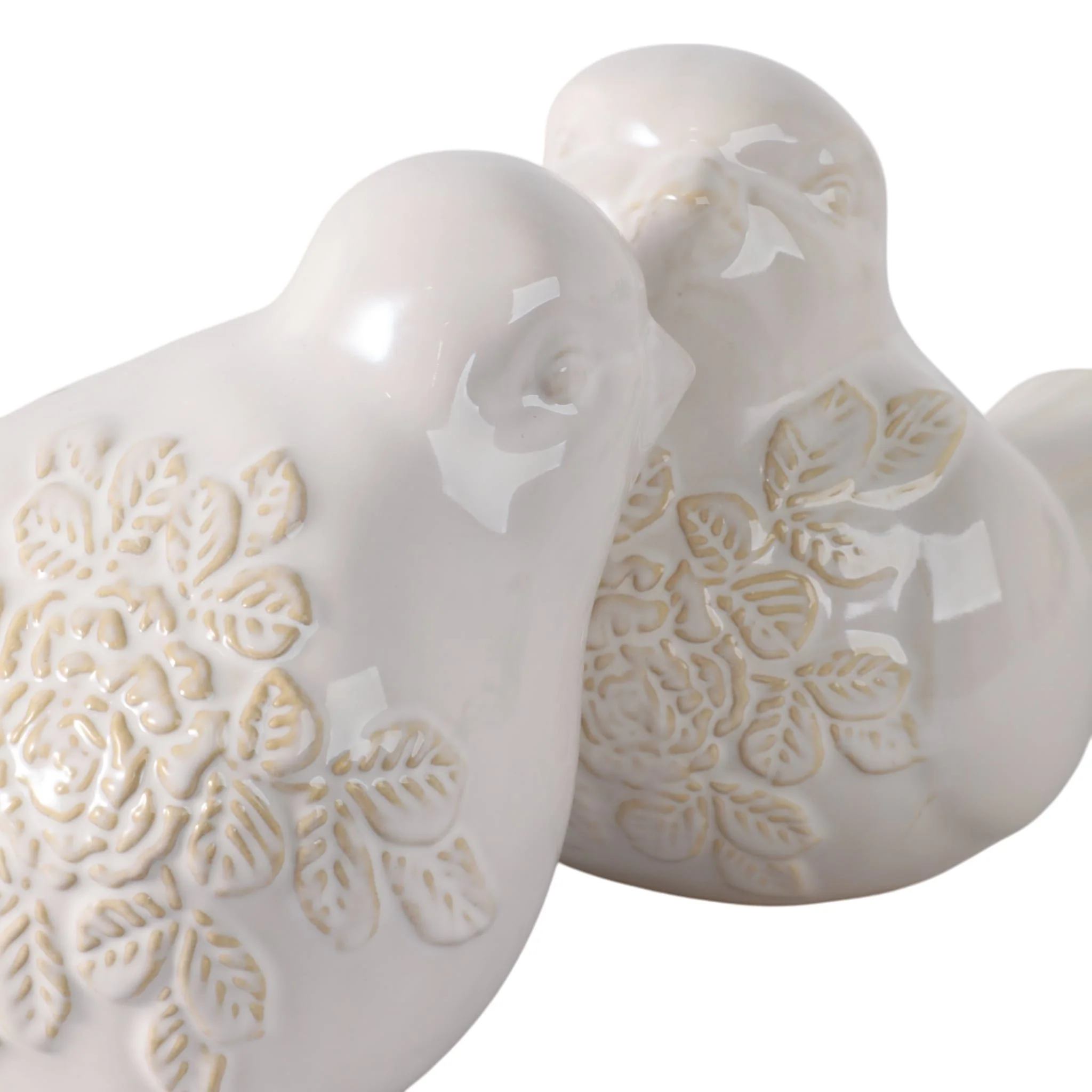 Cer, S/2, 8" Birds With Flower Decals, Ivory - Image 5