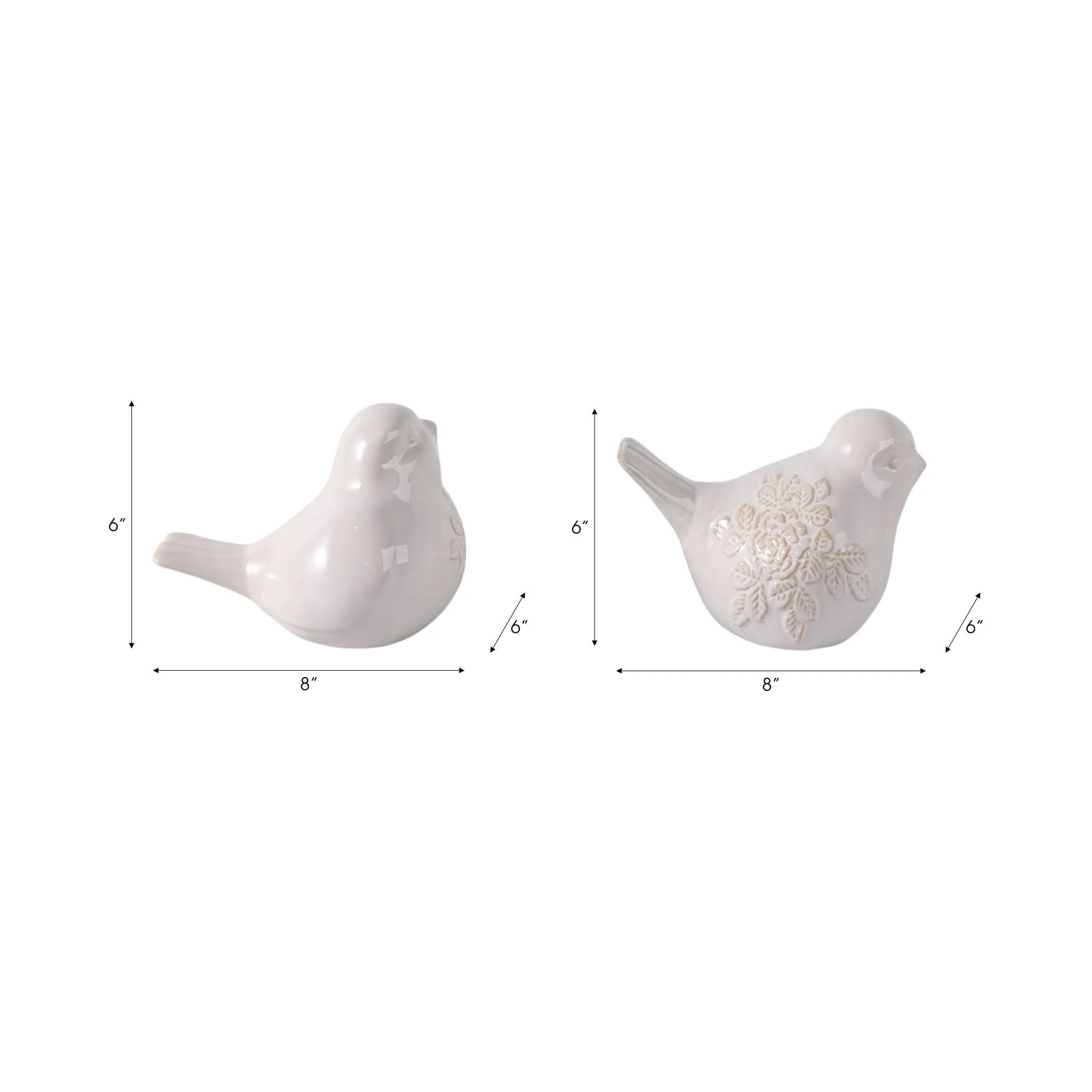 Cer, S/2, 8" Birds With Flower Decals, Ivory - Image 8